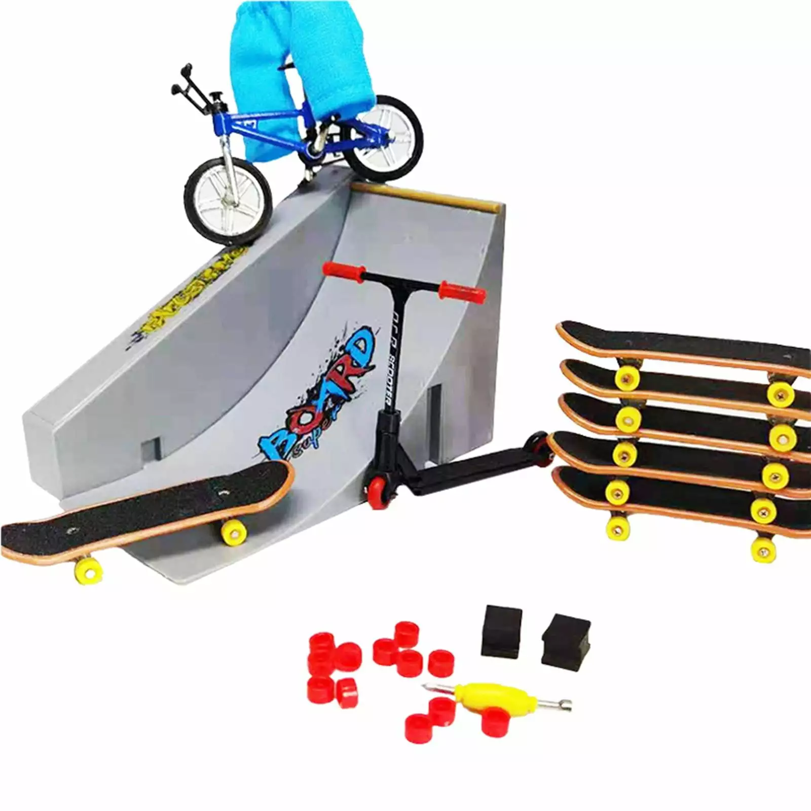 Mini Skateboard Bike Ramp Toys Fingerboards Matching Tools Fingertips Movement Real Details Finger Scooter for Mastering Skills Party Gifts - CDH-7