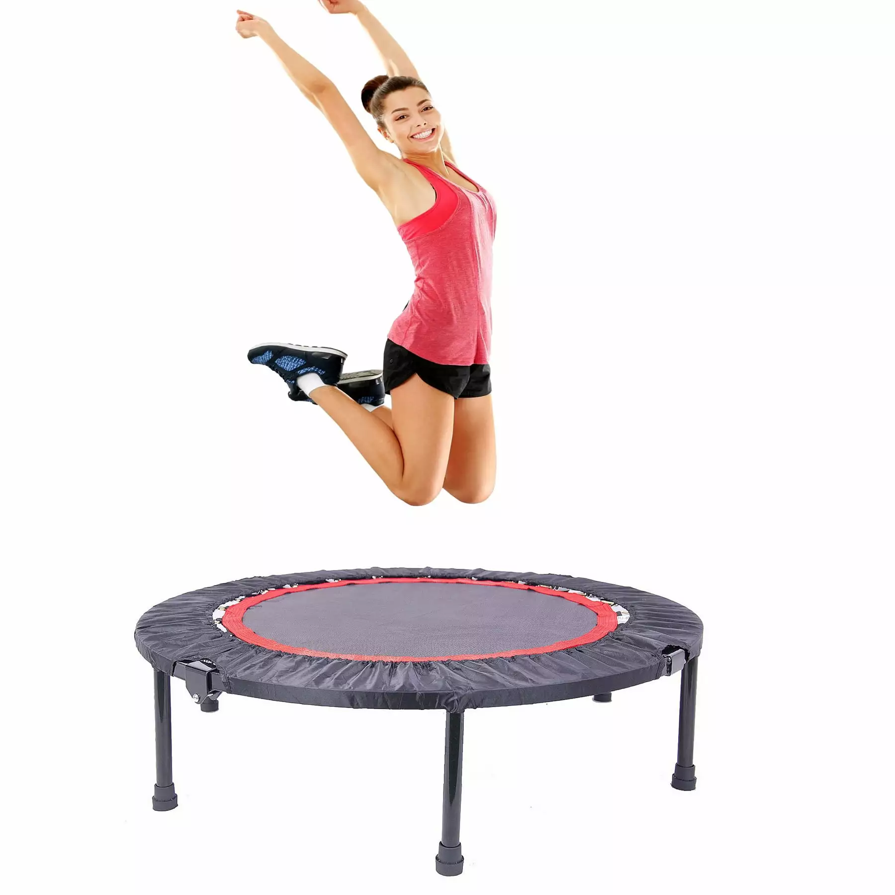 Mini Trampoline 40 Inch Exercise Trampoline Indoor Sports Fitness Rebounder Trampoline with Safety Pad. Max. Load 300 LBS.Black and Red