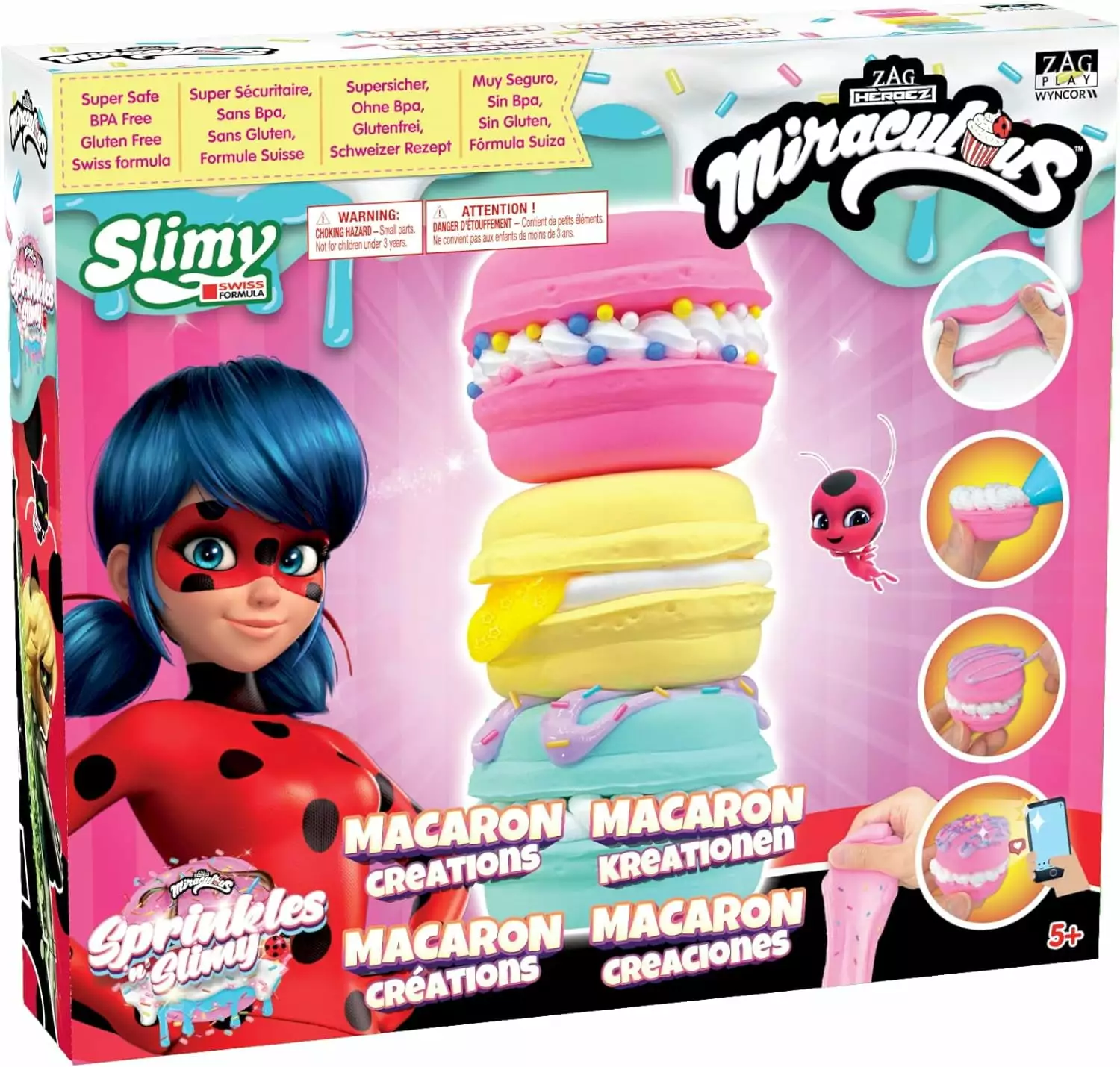 Miraculous Ladybug - Sprinkles n' Slimy Macarons - Slime Kit for Girls and Boys. Role Play Toys for Kids with Macaron Maker. Cream Dispenser. Slime & Light Clay. Sprinkles and Sweet Topping. Wyncor