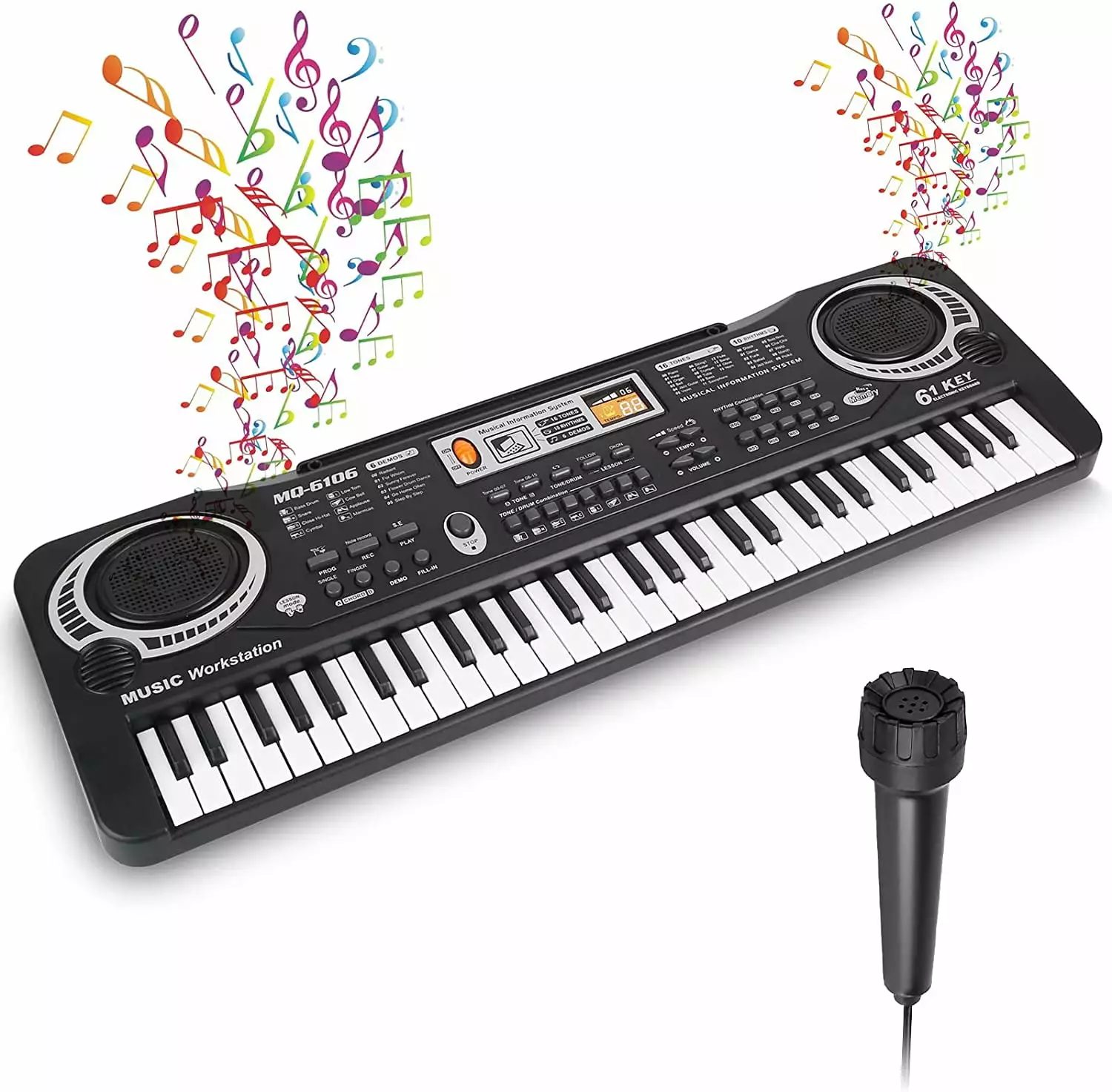 Mixfeer 61 Key Keyboard Piano. Electronic Keyboard Piano with Microphone for Kids Gift. Black