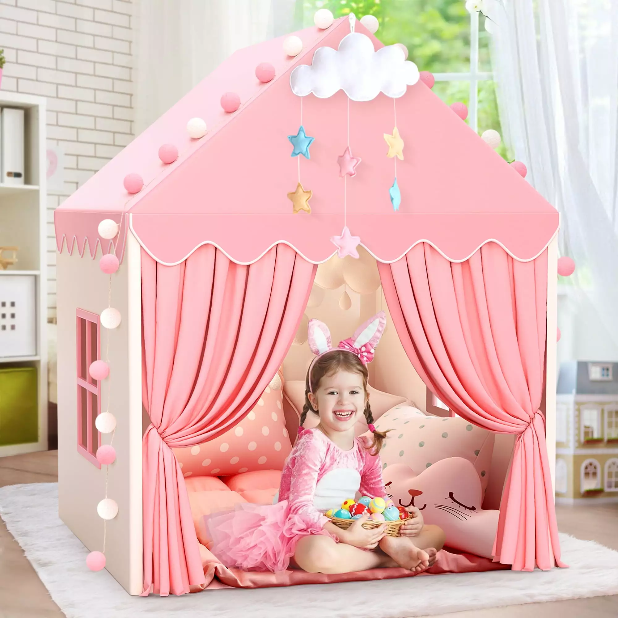 Moncoland Princess Castle Kids Tent for 3-8 Years Girls Toddlers Large Canvas Indoor Playhouse