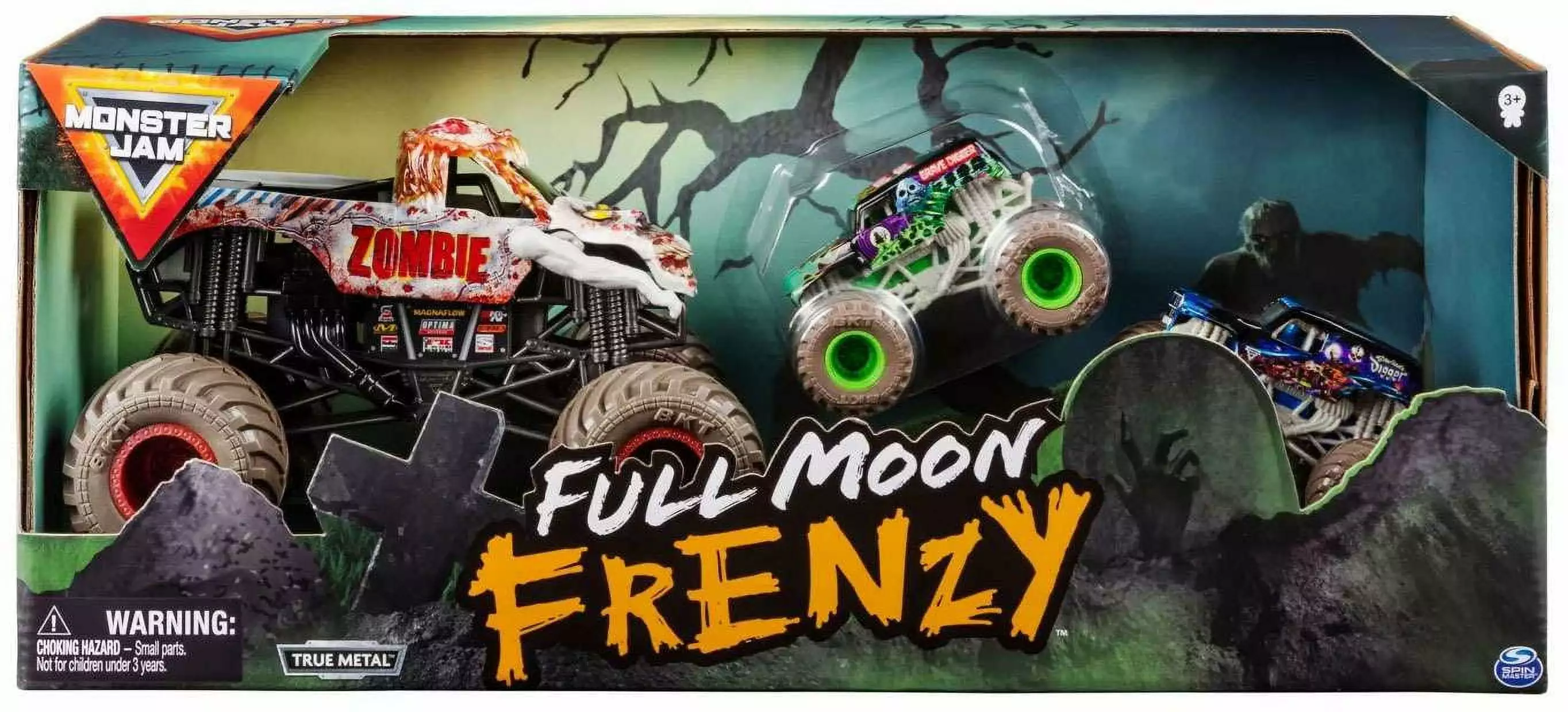 Monster Jam Full Moon Frenzy Diecast Car 3-Pack (Zombie with Grave Digger & Son-Uva Digger)