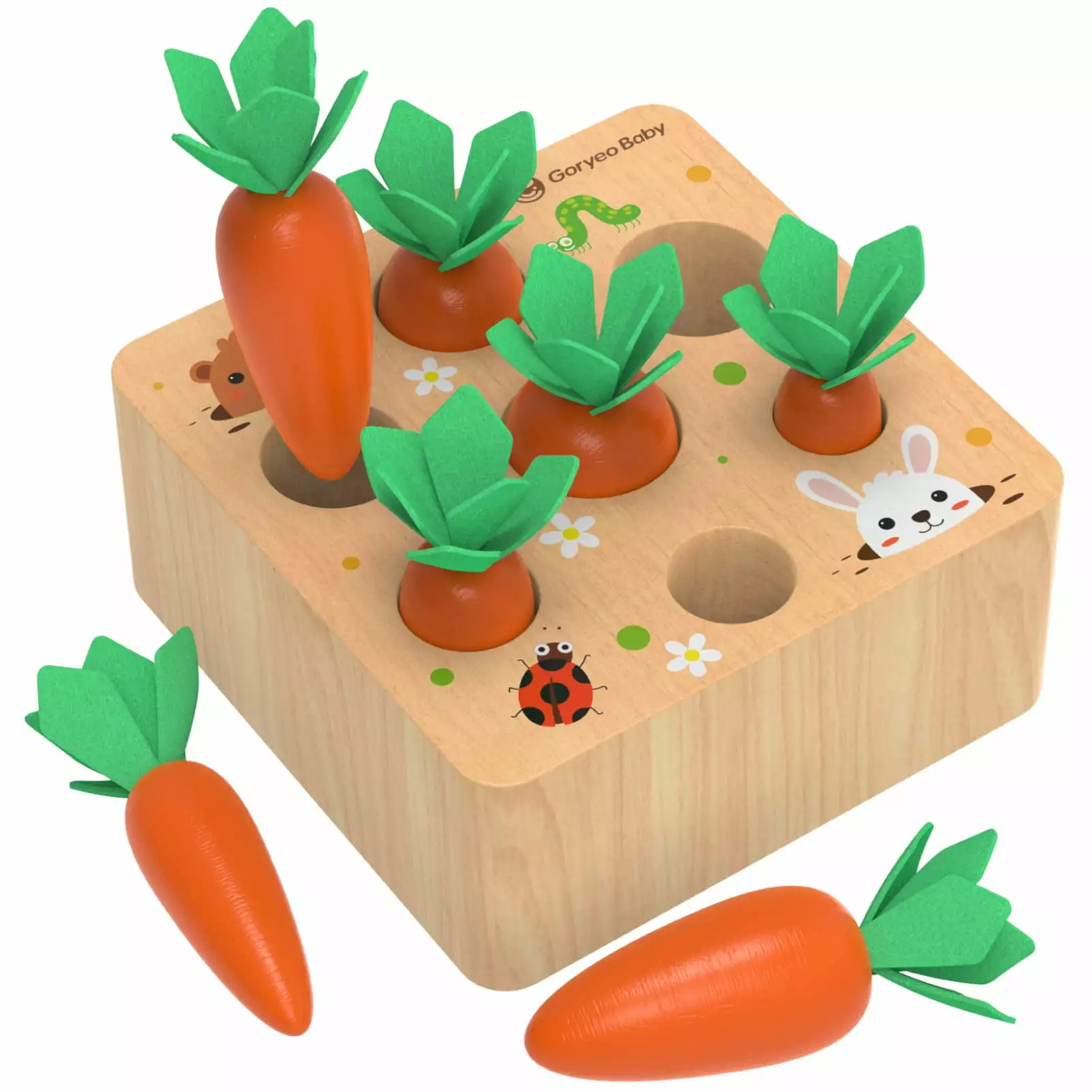 Montessori Toys for 1 2 3 Year Old Toddlers. Carrot Harvest Game Wooden Toy for 12 18 Months Baby Boys and Girls. Educational Learning Shape Sorting Matching Easter Gifts for Babies 1-3