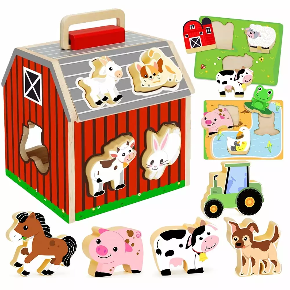 Montessori Toys for 1 Year Old. Wooden Farm Animals Toy for Toddlers 1-3. Learning Educational Toys for 1 2 3 Year Old Boys Girls