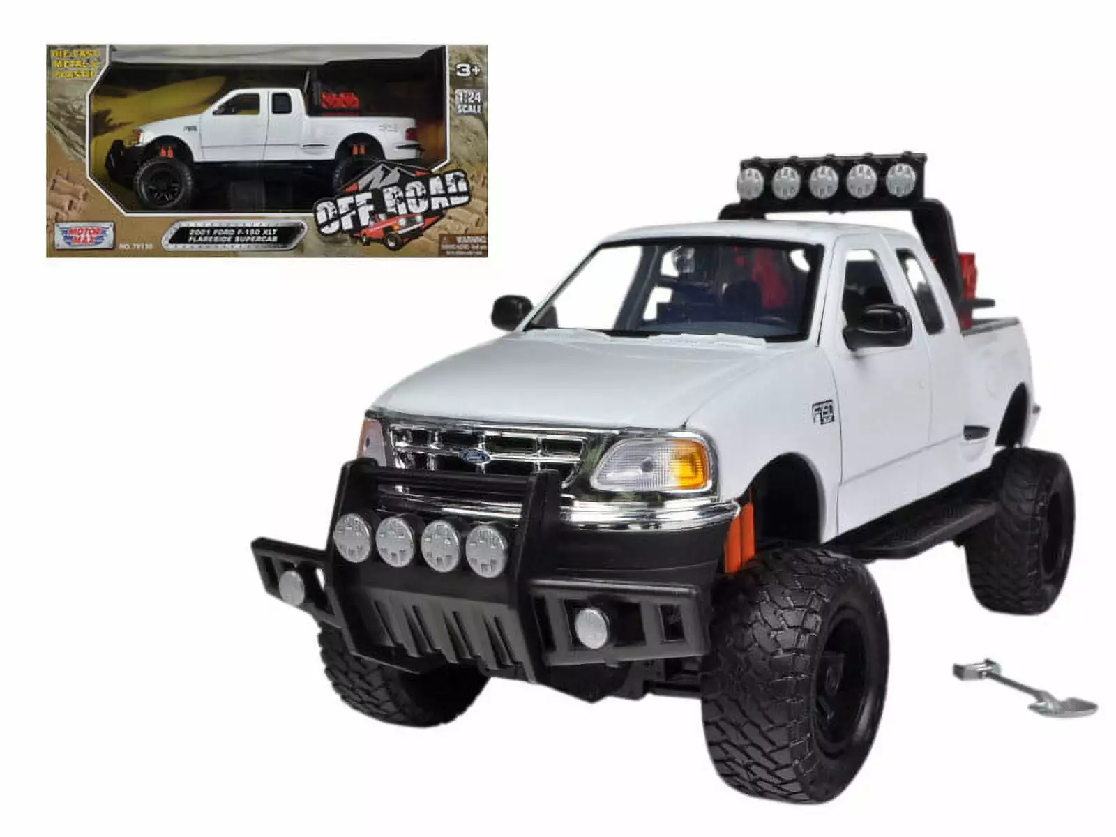 Motormax 2001 Ford F-150 XLT Flareside Supercab Pickup Truck Off Road White 1-24 Diecast Model