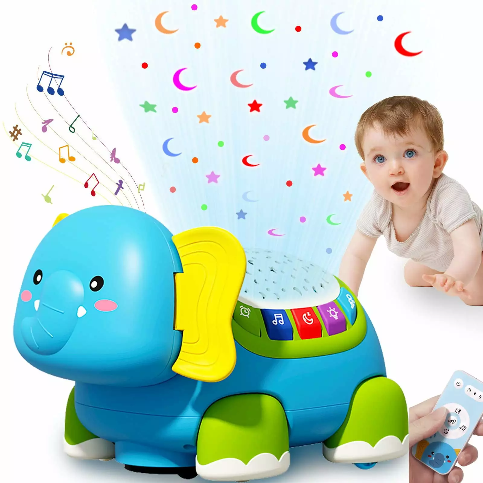 Musical Crawling Baby Toys 6 to 12 Months Boy Girl Gift. Light up Elephant Infant Toys for Toddlers 1-3. Tummy Time Toys with Music Light Early Developmental Toys for Baby 7 8 9 12-18 Month