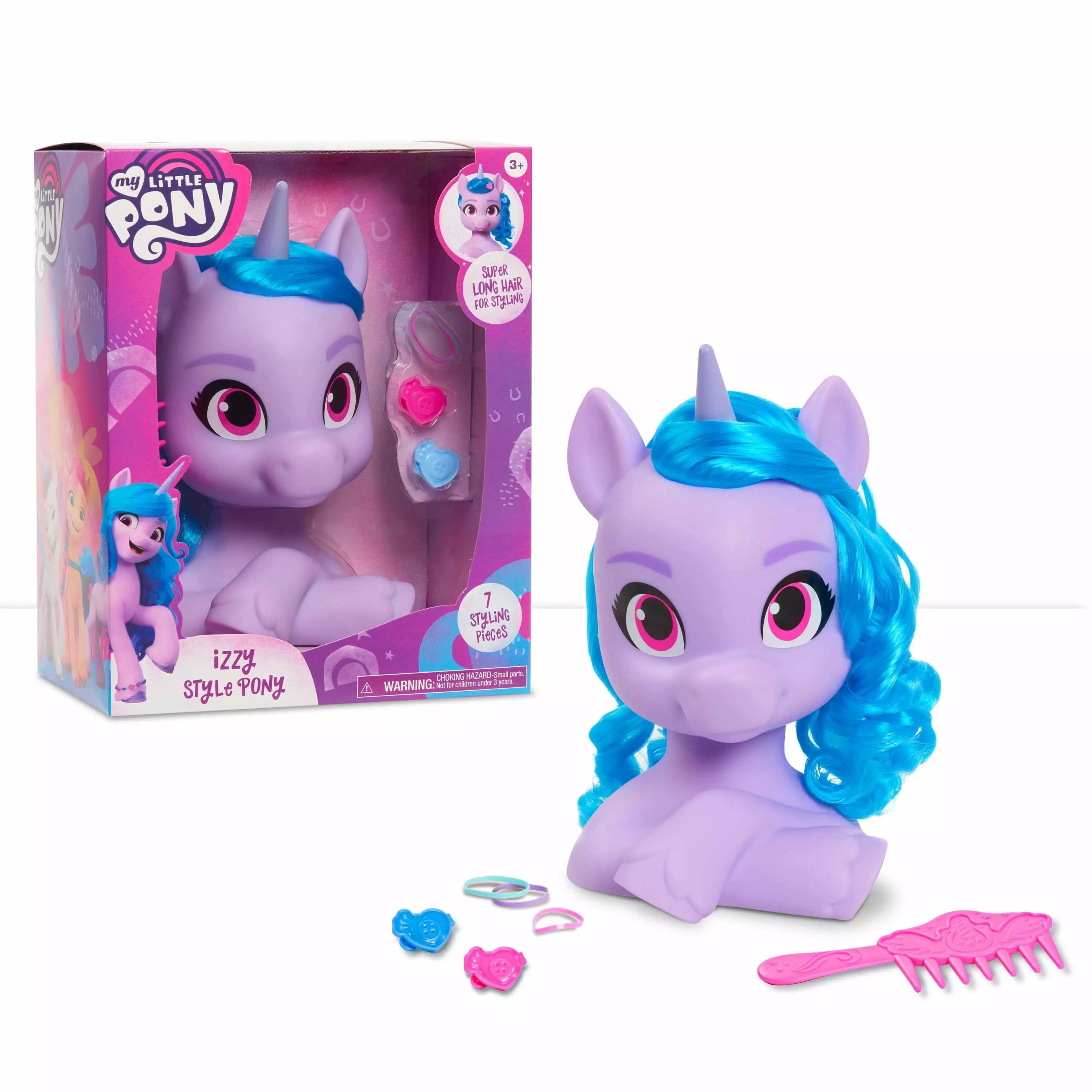 My Little Pony Izzy Moonbow Styling Head. 7 Piece Set Includes Accessories. Blue. Hair Styling Toys for Kids. Kids Toys for Ages 3 Up. Gifts and Presents