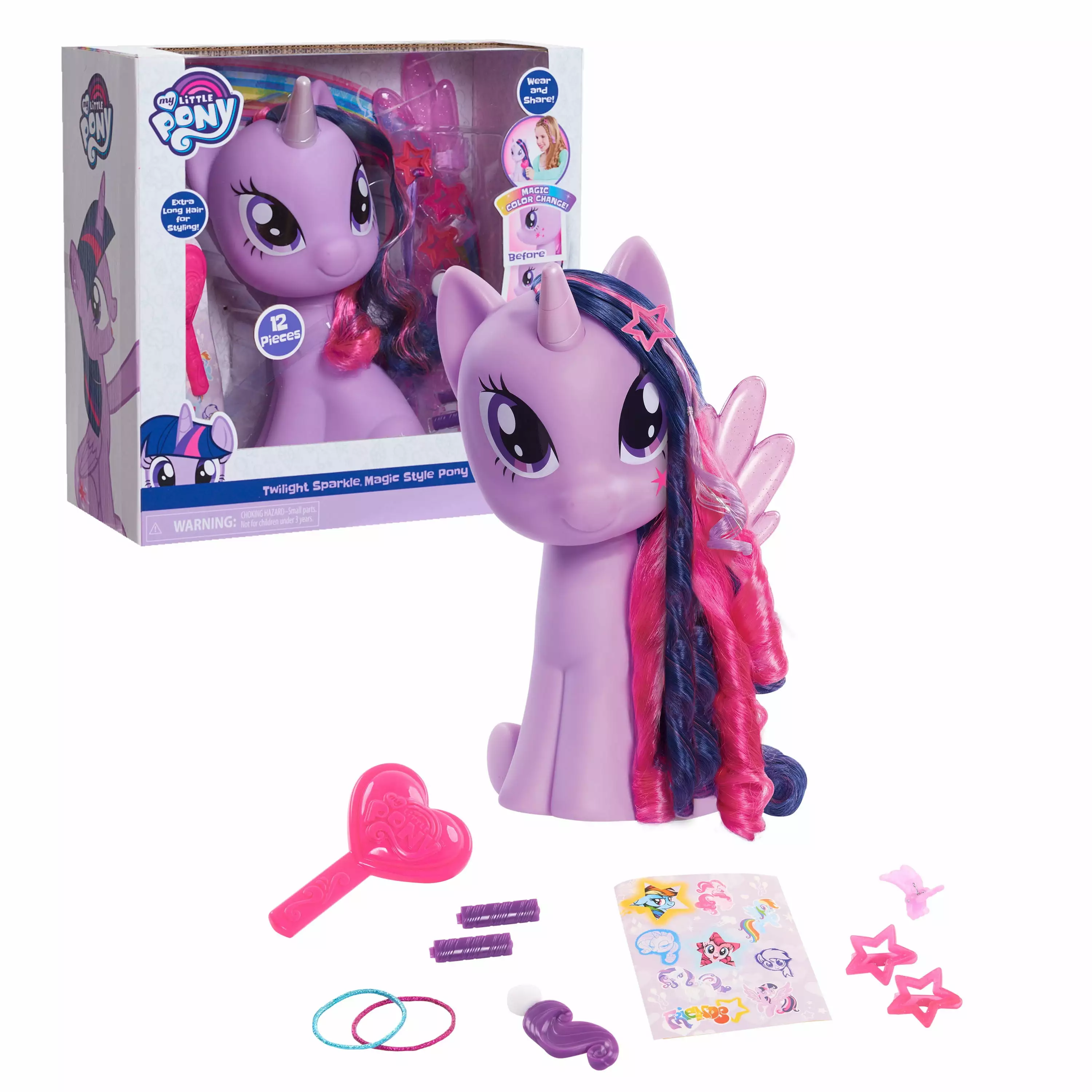 My Little Pony Twilight Sparkle Styling Head with Color Change. 12 Pieces. Purple Unicorn. Pretend Play Toys for Girls. Kids Toys for Ages 3 Up. Gifts and Presents