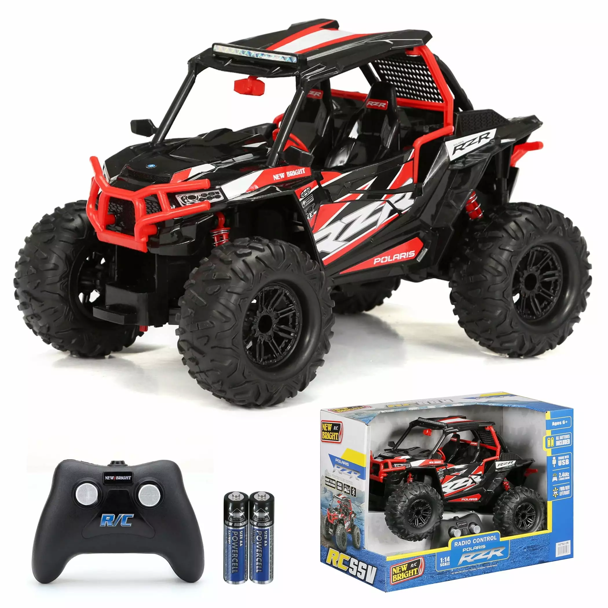 Naw Brlght (1:14) Polaris RZR Battery Remote Control Red ATV 2.4GHz USB. 1475U-2R Child