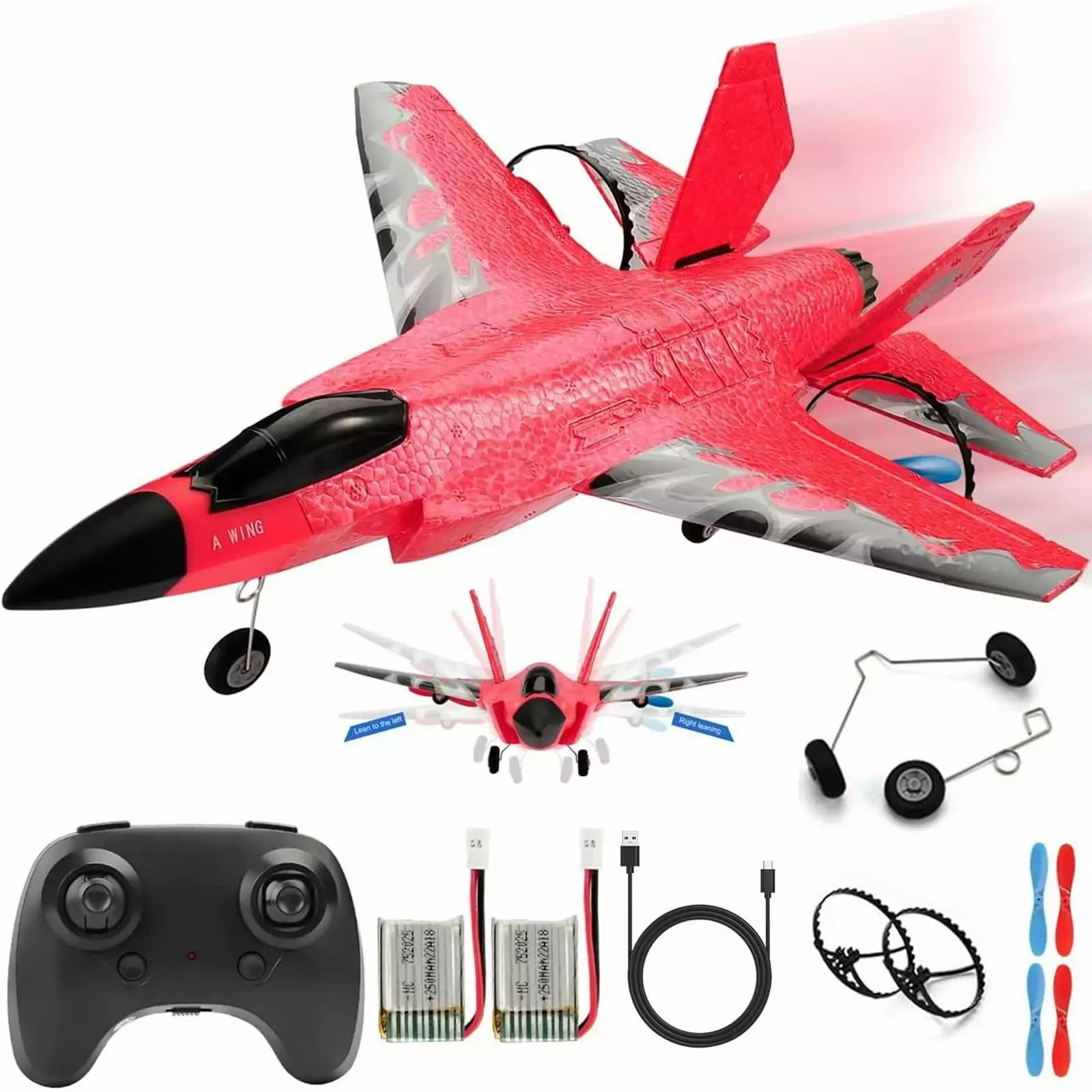 OhhGo RC Airplane. F-35 Rc Plane. 2.4Ghz Remote Control Jet Fighter with 2 Batteries. Outdoor Flying Toys Gift for Boys Girls Kids Adults Beginners. Red