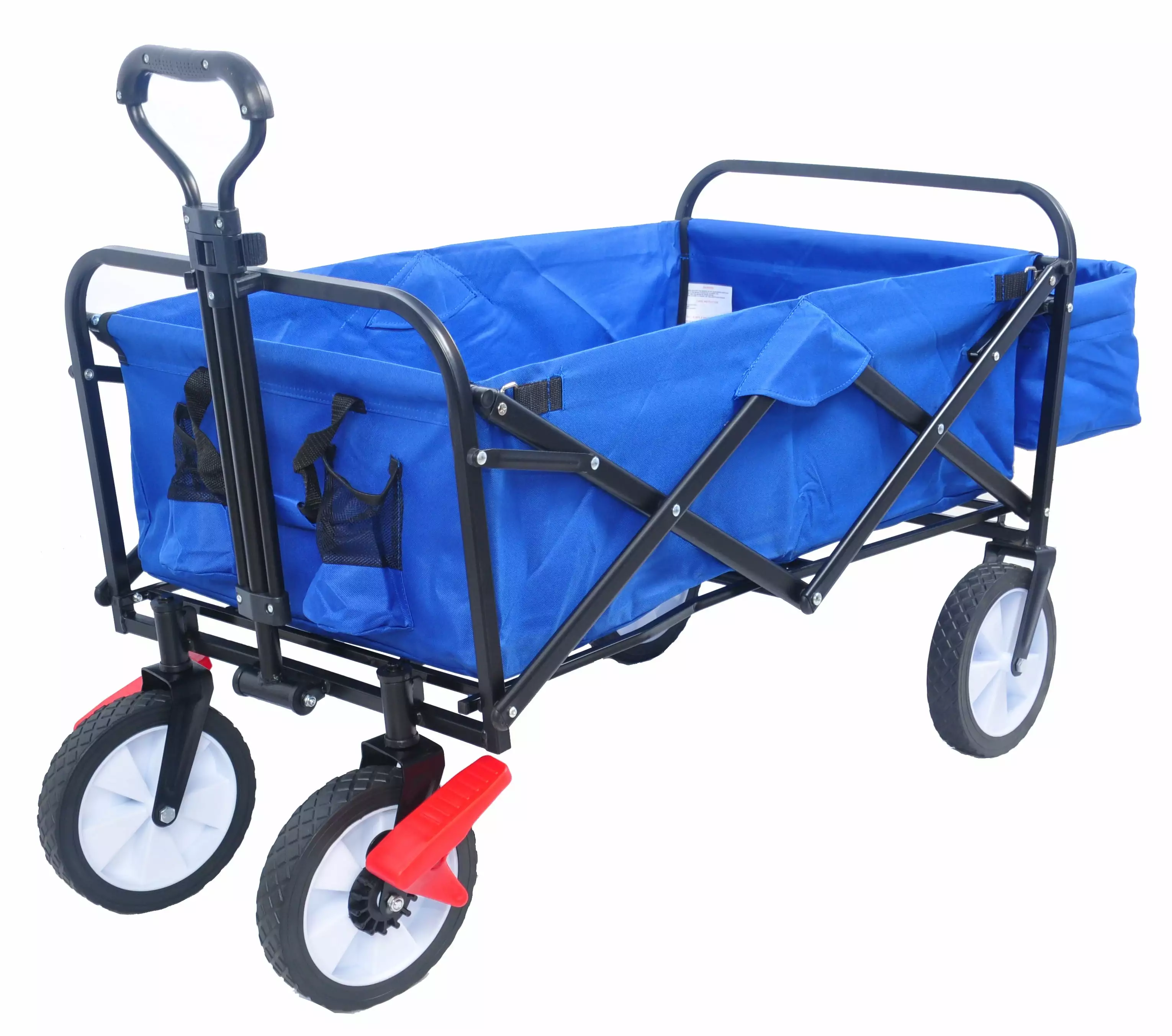 Outdoor Utility Wagon Cart with Cup Holder. Large Capacity Folding Wagon Garden Shopping Beach Cart. Heavy Duty Foldable Cart. for Outdoor Activities. Beaches. Parks. Camping