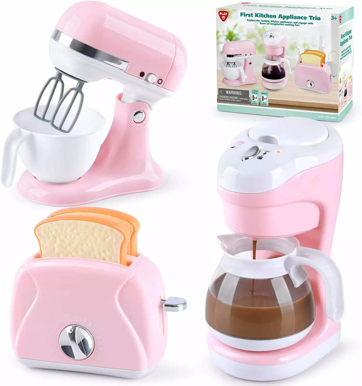 PLAY Pretend Kitchen Toy Blender Toaster Coffee Maker Play Kitchen Appliance Toy Playset for Kids