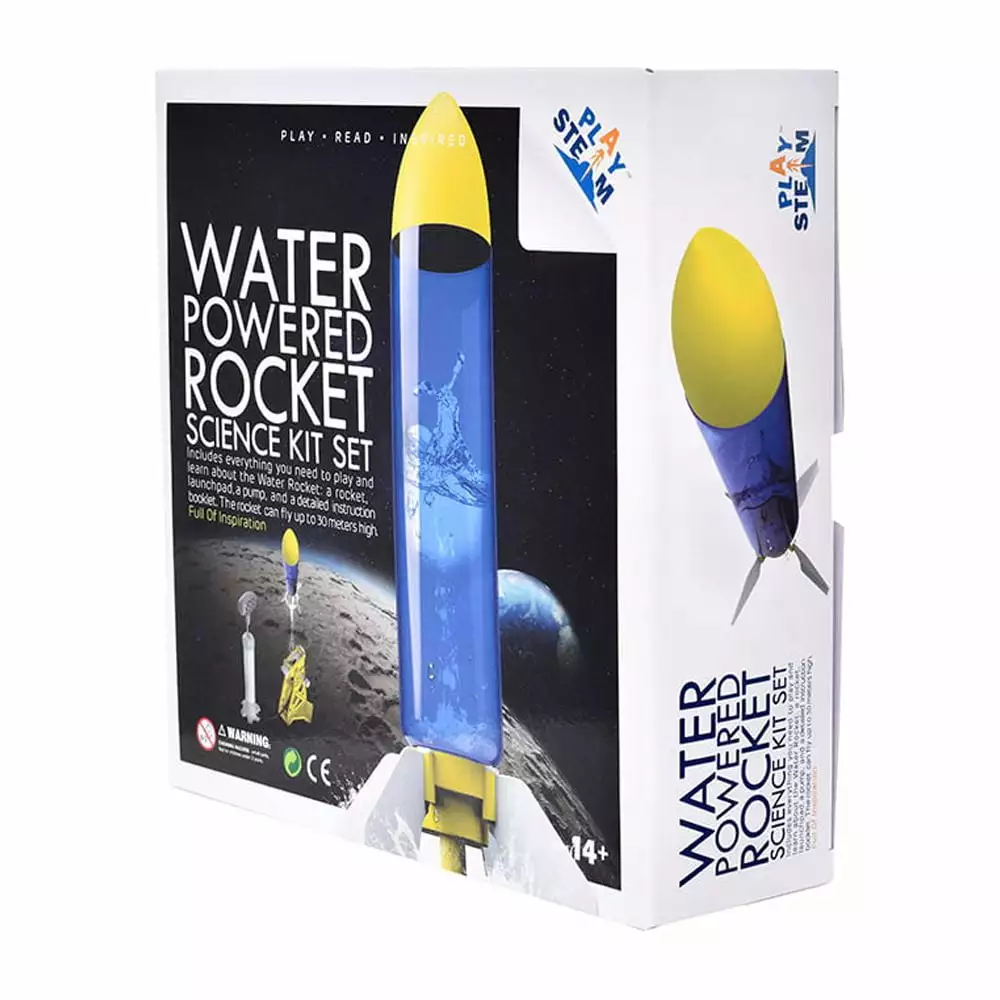 PLAYSTEM Outdoor Water Powered Rocket Physics Learning Set-with Rocket Tail. Body and Pump DIY Rocket Science Experiment Kit- Space STEM Outdoor Toys Gift for Kids.Teens. Boys & Girls