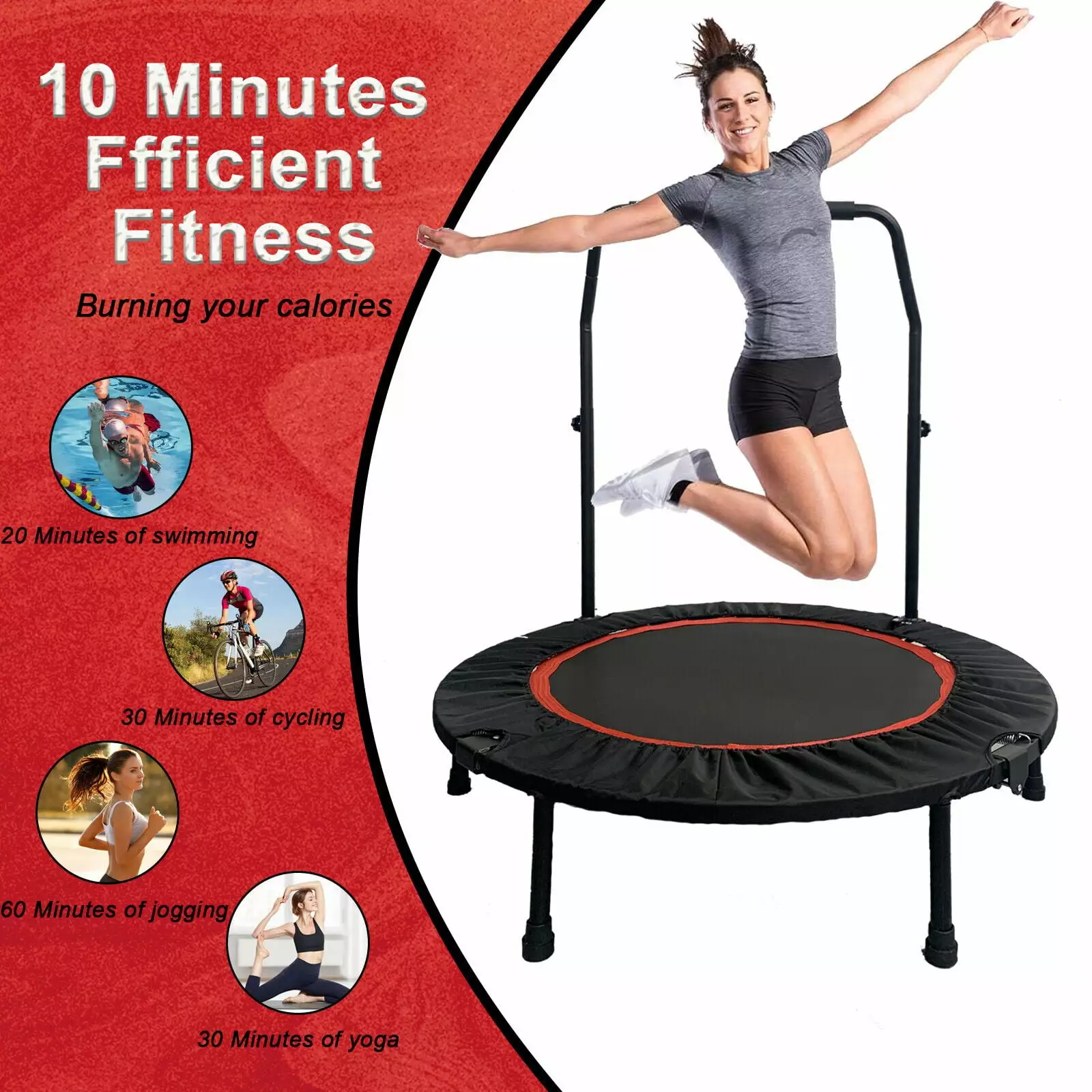 PRIJESSE 660lbs Mini Trampoline for Adults. Indoor Small Rebounder Exercise Trampoline for Workout Fitness for Quiet and Safely Cushioned Bounce. 40 Inch