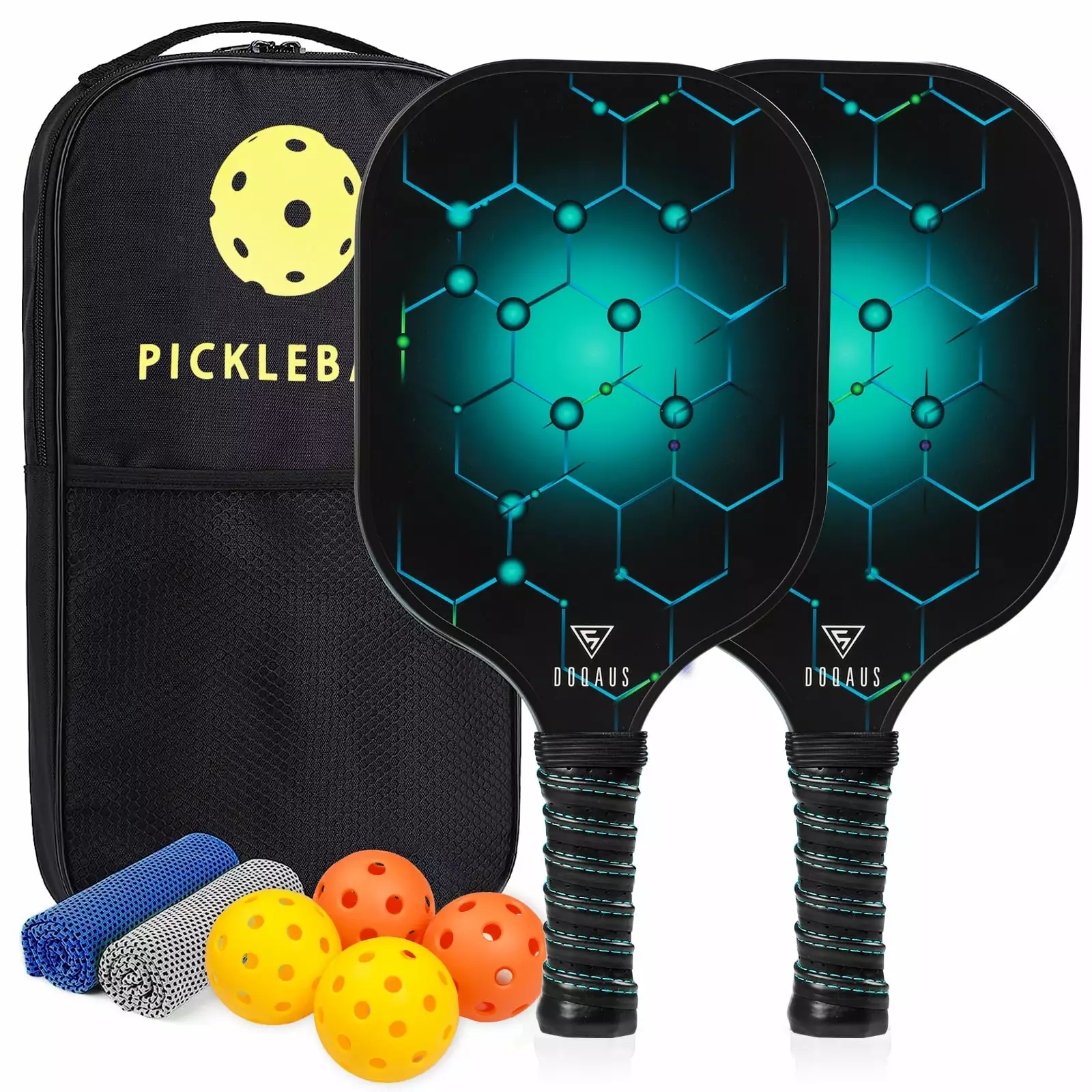 Pickleball Paddles Set of 2. Carbon Fiber Surface (CHS)Pickleball Paddles. Anti-Slip Sweat-Absorbing Grip. 0.5IN Thicker Polypropylene Core.4 Pickleball. Portable Carry Bag