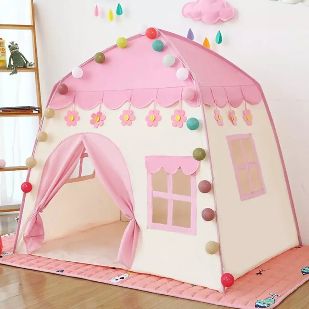 Pink Princess Castle Play Tent for Kids. Large Children Playhouse 420D Oxford Fabric Tent for Indoor Outdoor with Carry Bag. Toy Balls and Lights are NOT Included