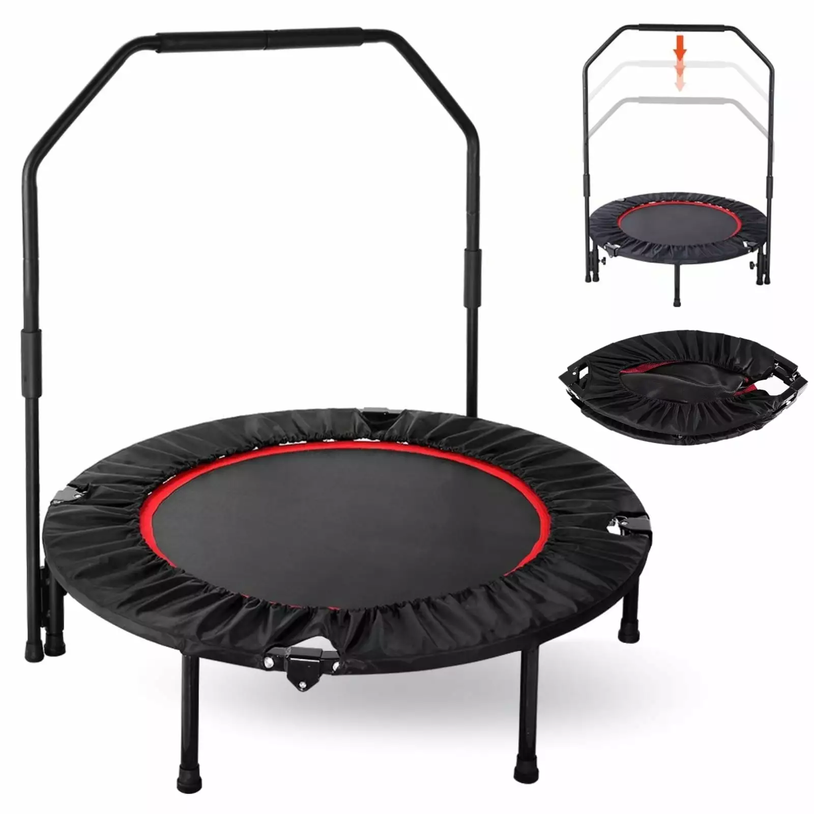 Pirecart 40 Foldable Mini Trampoline Exercise Rebounder with Adjustable Handrail for Adults