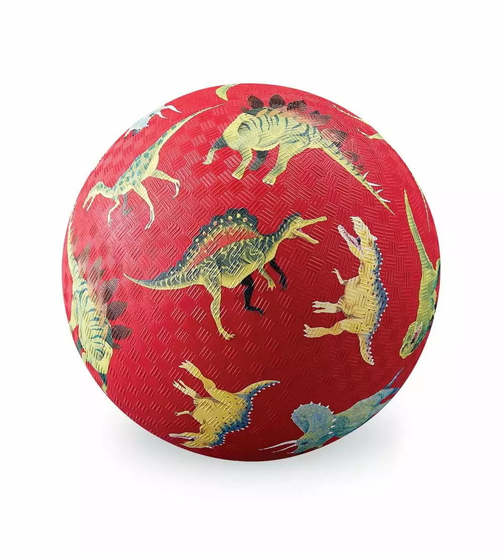 Crocodile Creek - Dinosaurs Rubber Playground Ball - Ships Inflated. PVC-Free. Durable Design for Outdoor Games. 4 Square. Kickball and Active Ball Sports. for Kids Ages 3 Years and Up. 7 Size. Red