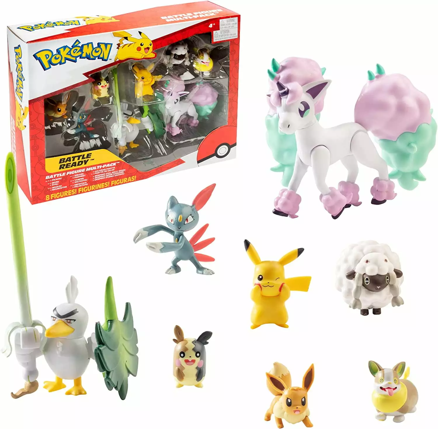 Pokemon Battle Figure Multi Pack Toy Set. 8 Pieces - Generation 8 - Includes Pikachu. Eevee. Wooloo. Sneasel. Yamper. Ponyta. Sirfetch'd & Morpeko - Ages 4+