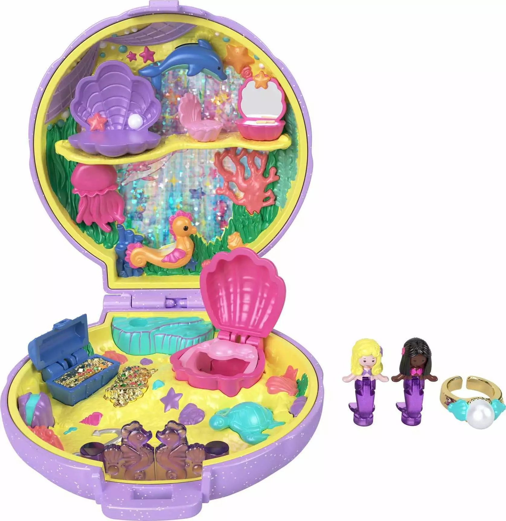 Polly Pocket Keepsake Collection Mermaid Dreams Compact. 2 Dolls & Wearable Jewelry. Collectible Toy