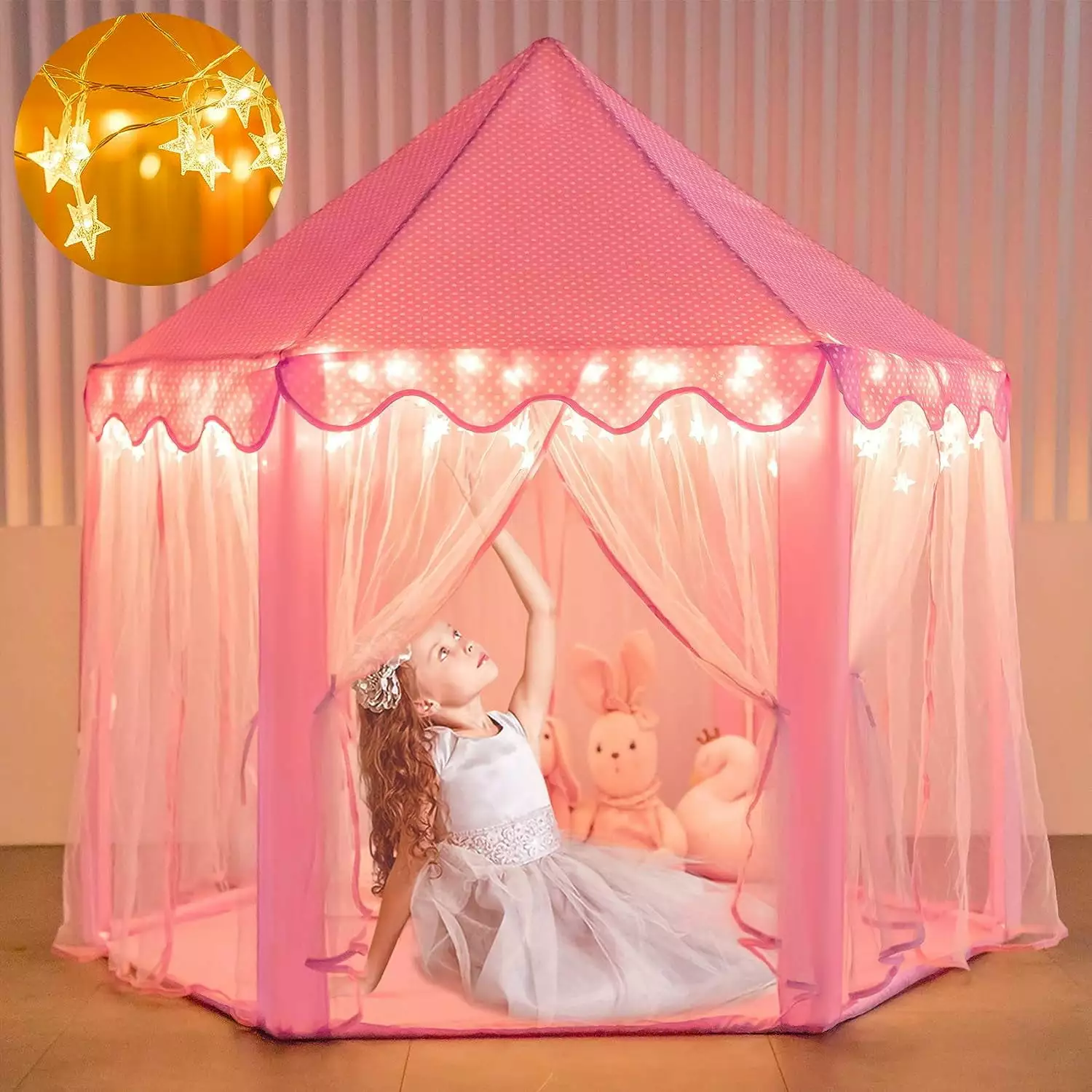 Princess Play Tent for Kids - 55 X 53 with Led Star Lights .Toddler Playhouse.Large Playhouse Kids Castle Play Tent.Princess Castle for Children Indoor and Outdoor Games