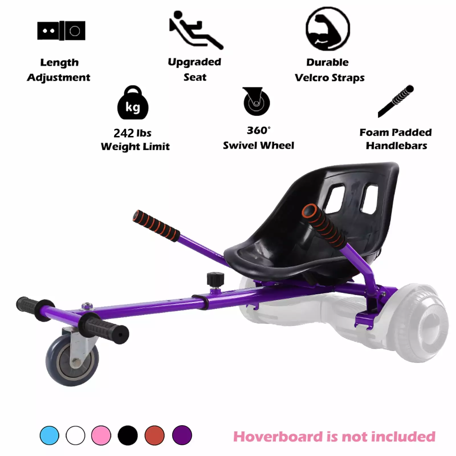 Purple Hoverboard Seat Attachment. Hover Go Kart. Hoverboard Go Cart Accessories. Heavy Duty Frame. Fun for Kids Fits 6.5/8/10. Go Kart Conversion Kit For Hoverboard