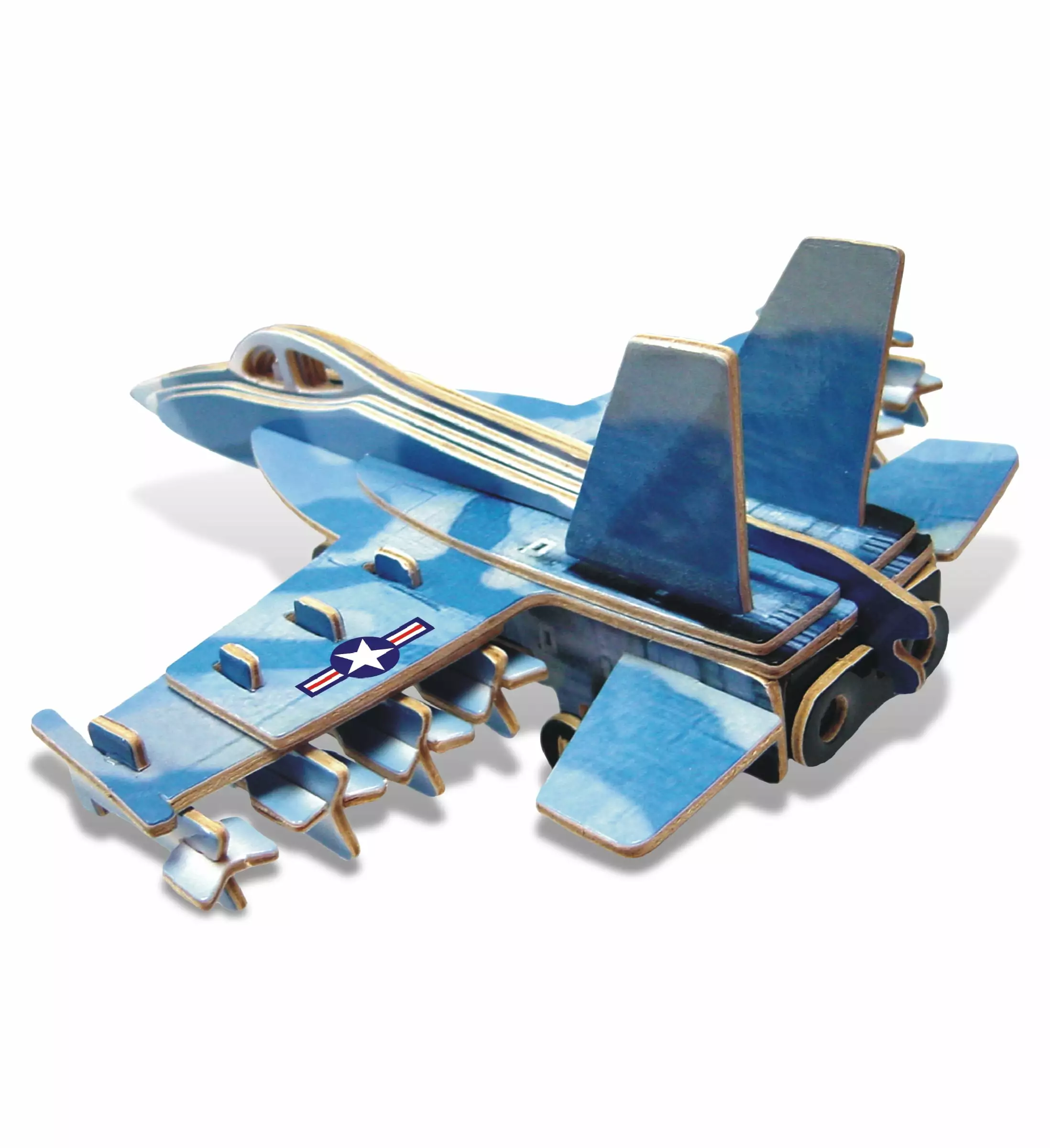 Puzzled 3D Puzzle Colorful F18 Hornet Airplane Wood Craft Construction Kit Fun. Unique & Educational DIY Wooden Plane Toy Assemble Model Pre-Colored Crafting Hobby Puzzle to Build & Decoration 47pcs