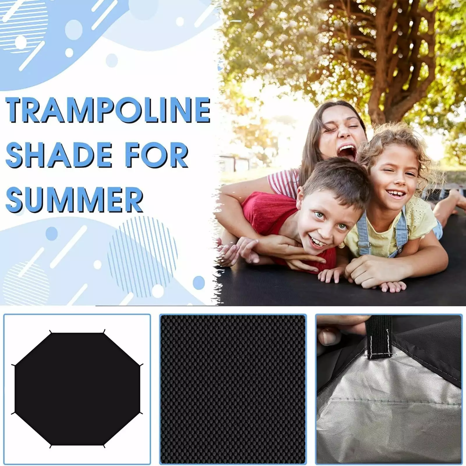 Pvdgvd Trampoline Shade Cover Sun Defence Trampolines Canopy Easy To Install - Trampolines Sunshade Accessories For Outdoor Backyard Playground Black 100%Polyester Free Size Black