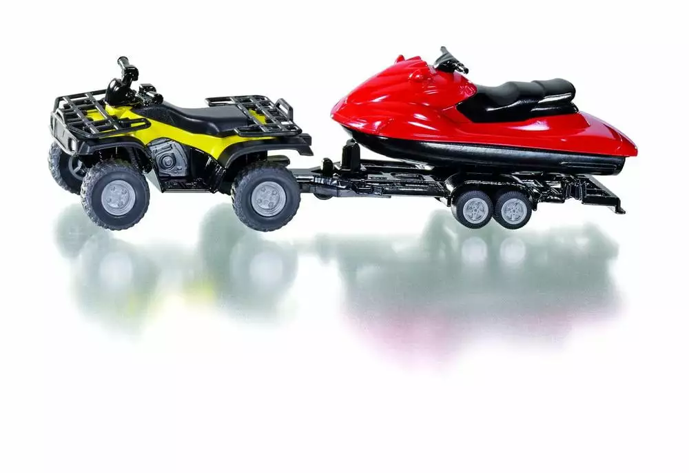 Quad ATV Black and Yellow and Boat with Trailer 1/50 Diecast Model by Siku