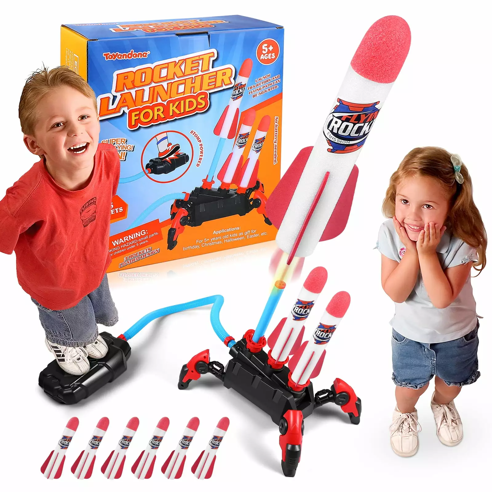 Qumonin Outdoor Rocket Launcher Toy Set for Kids - High Flying Foam Rockets