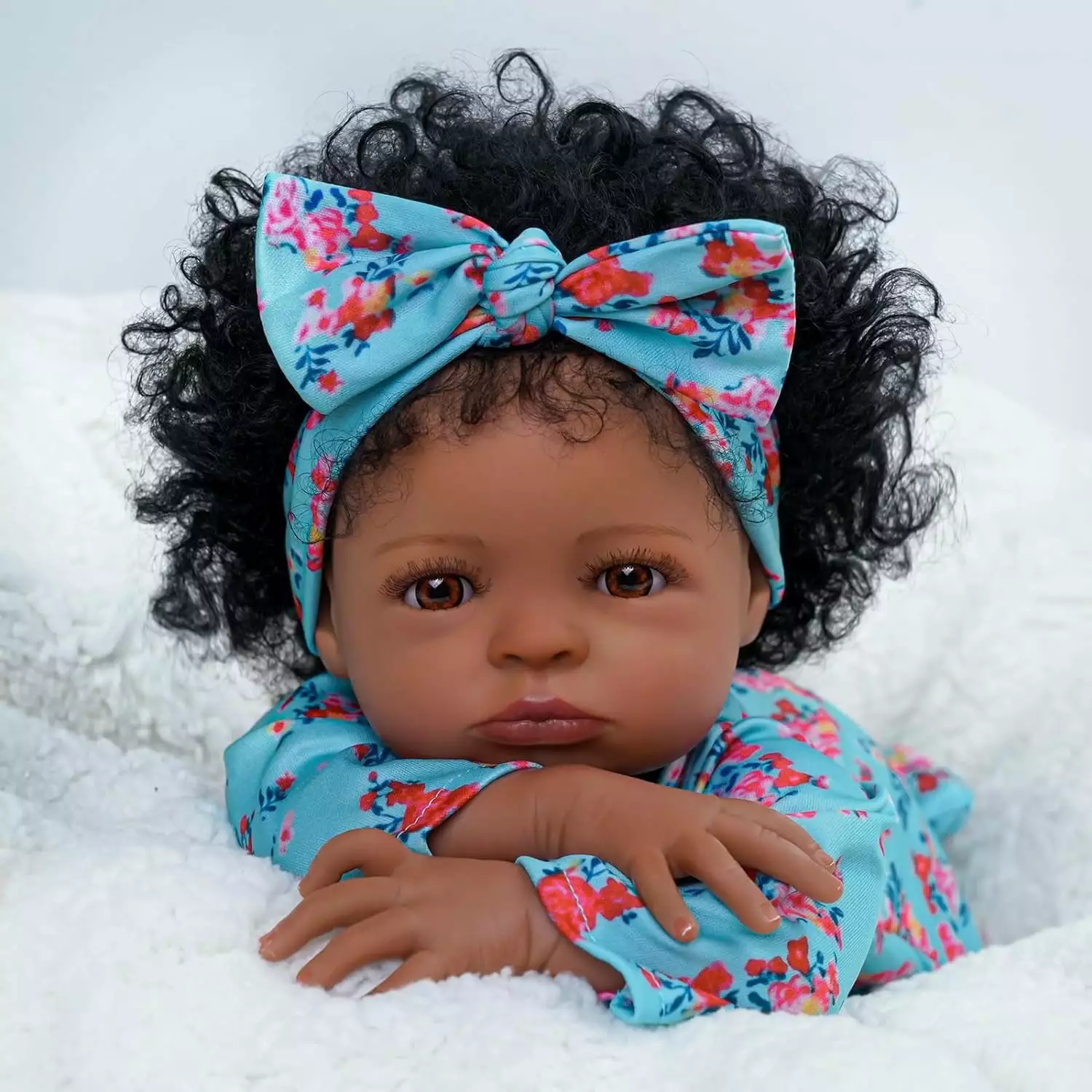 RSG 18-inch Lifelike Reborn Black Girl - Realistic Newborn Real Life Baby Dolls African American with Clothes and Toy Gift for Kids Age 3+