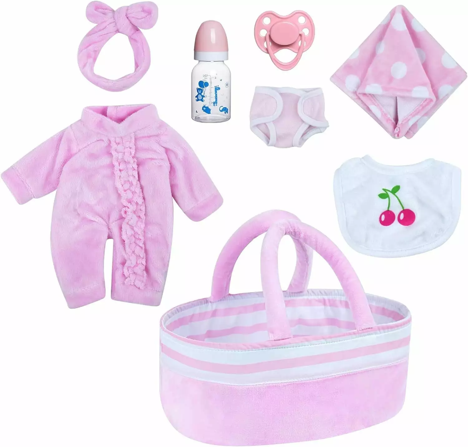 RSG 8 Pcs Baby Doll Clothes with Bassinet for 10-12 inch Baby Doll.Baby Doll Clothes Outfit Accessories fit Newborn Baby Doll Girl