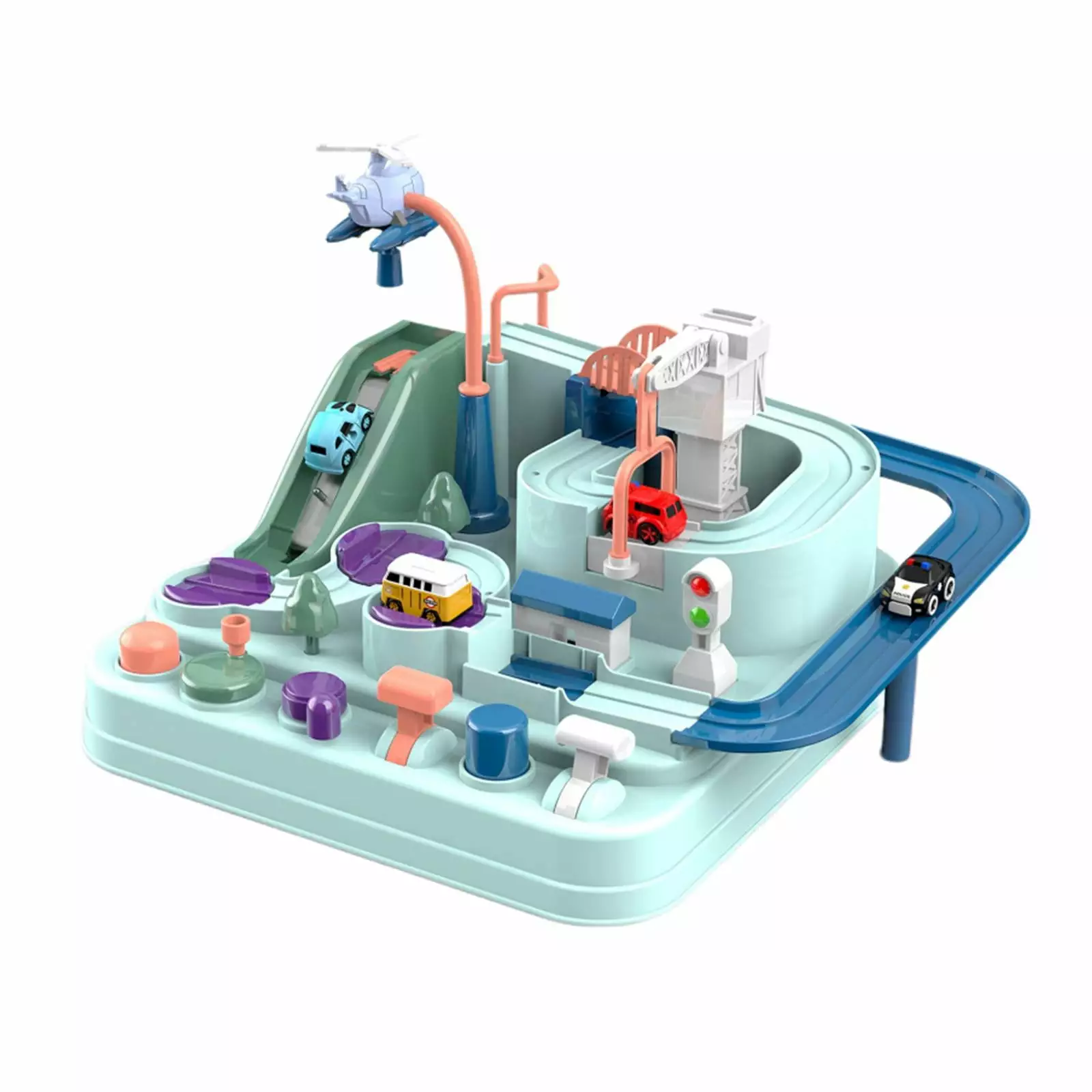 Race Track Game Educational Toys Playset Macaron Color Crane Car Adventure Train Mini Macaroon