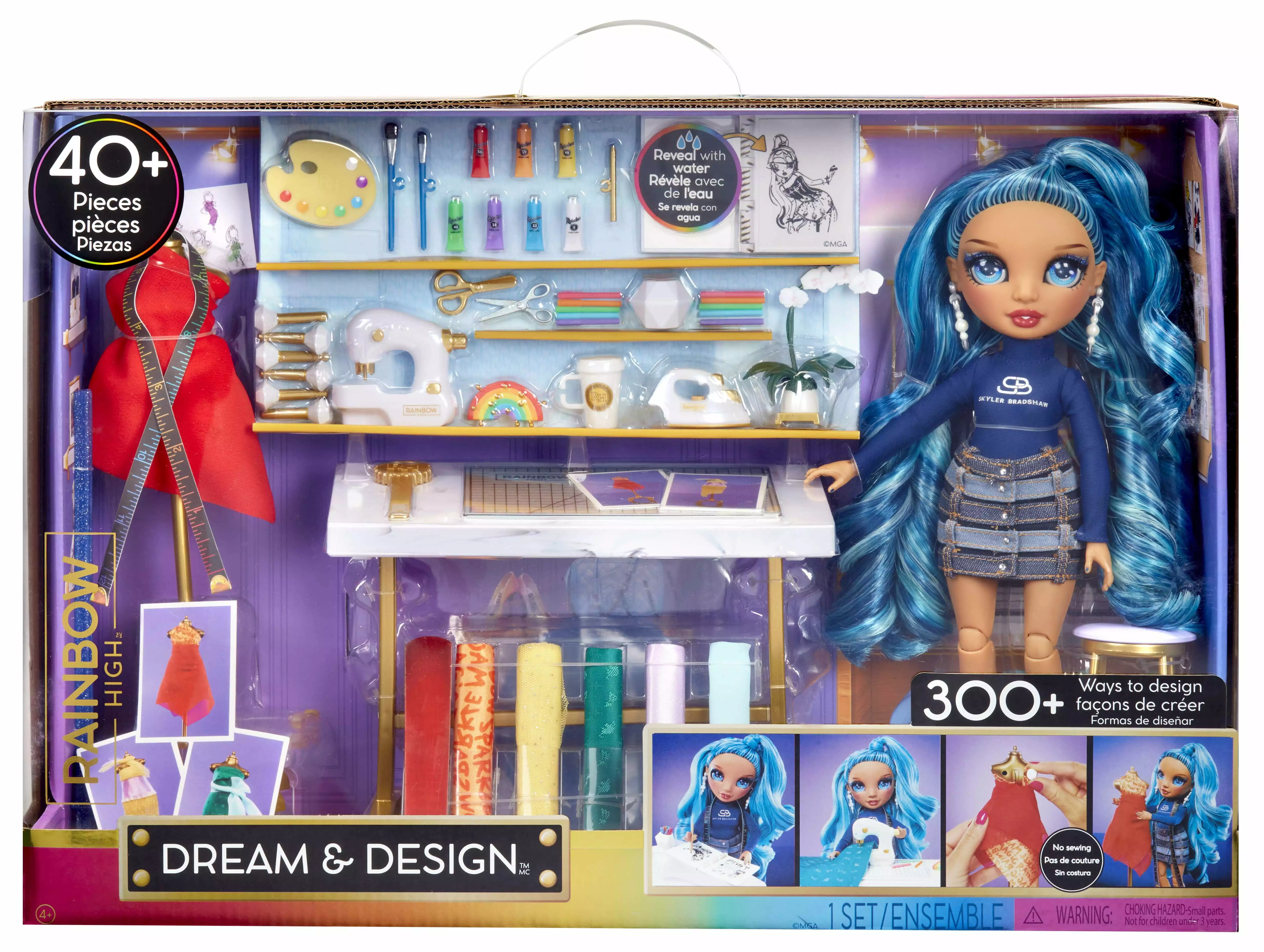 Rainbow High Dream & Design Fashion Studio. Designer Playset with Blue Skyler Doll. Easy No Sew Fashion Kit Kids Toy Gift 4-12