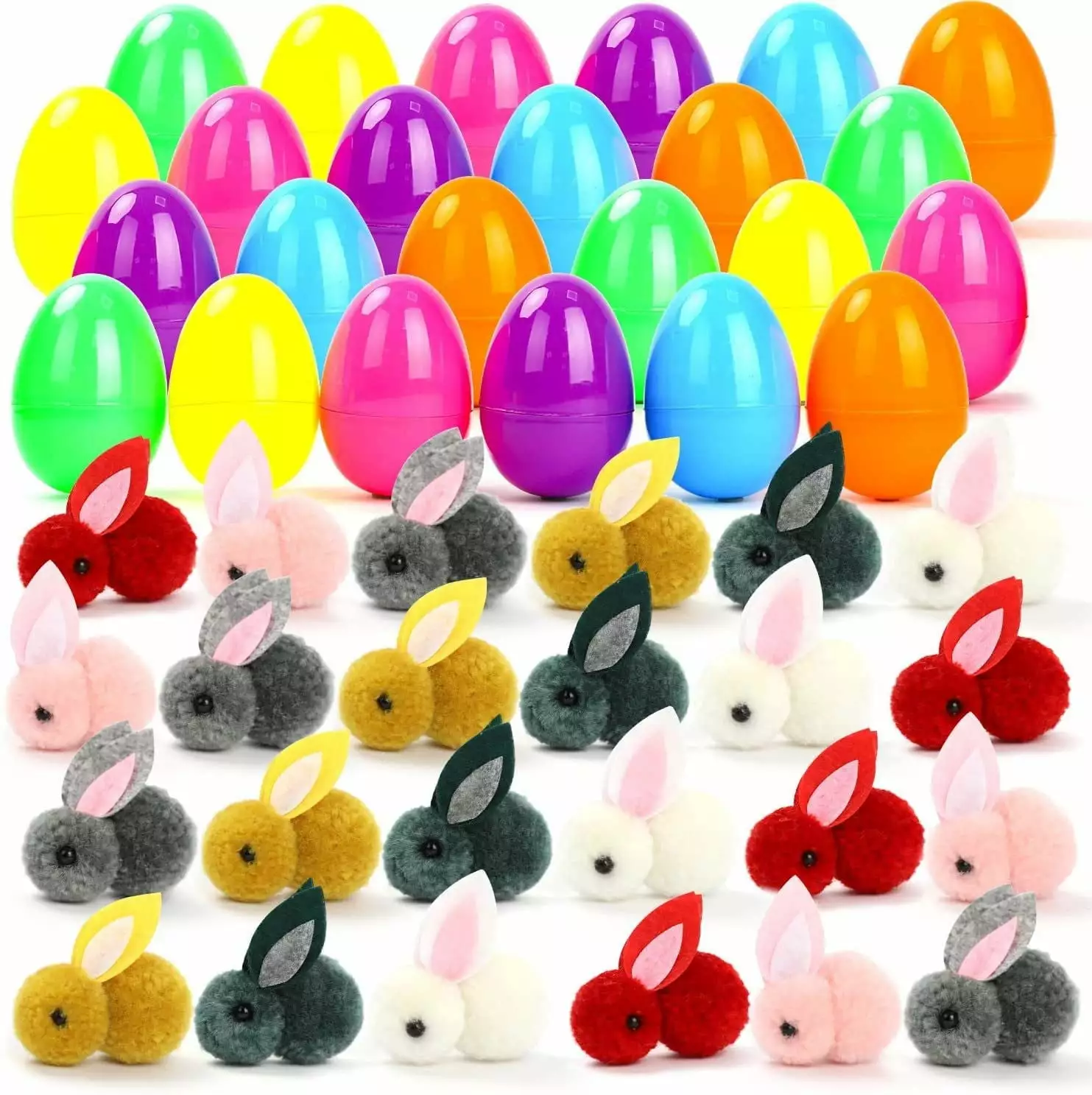 ReTeiv Easter Basket Stuffers Prefilled Eggs - 24 Packs Plastic Easter Eggs with Toys Inside.Squishy Easter Gifts for Kids Teens Boys Girls. Enjoy Egg Hunt