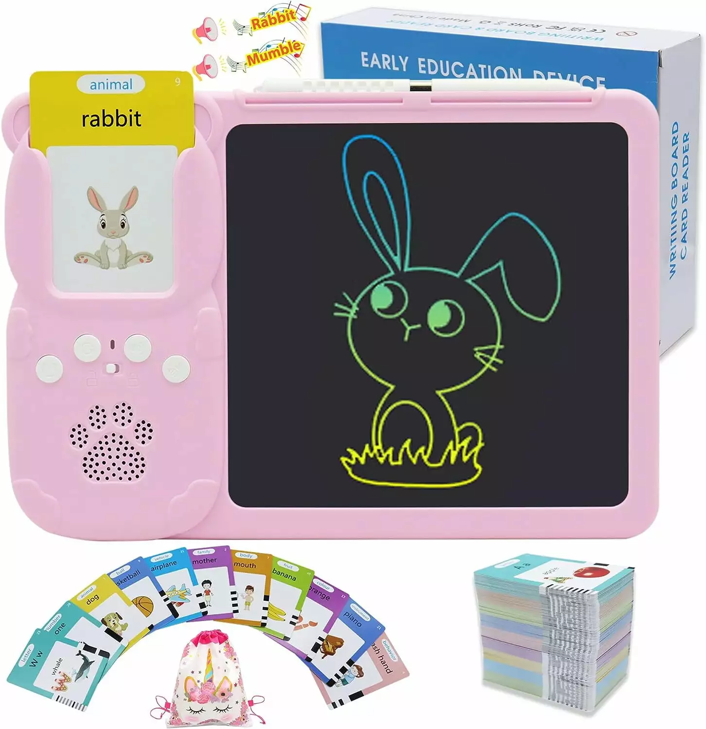 Reendo Toddler Toys for 2 3 4 5 Year Old Boys and Girls Drawing Tablet and Talking Flash Cards Electronic Educational Toys LCD Writing Tablet Montessori Learning Toys 224 Words Pink