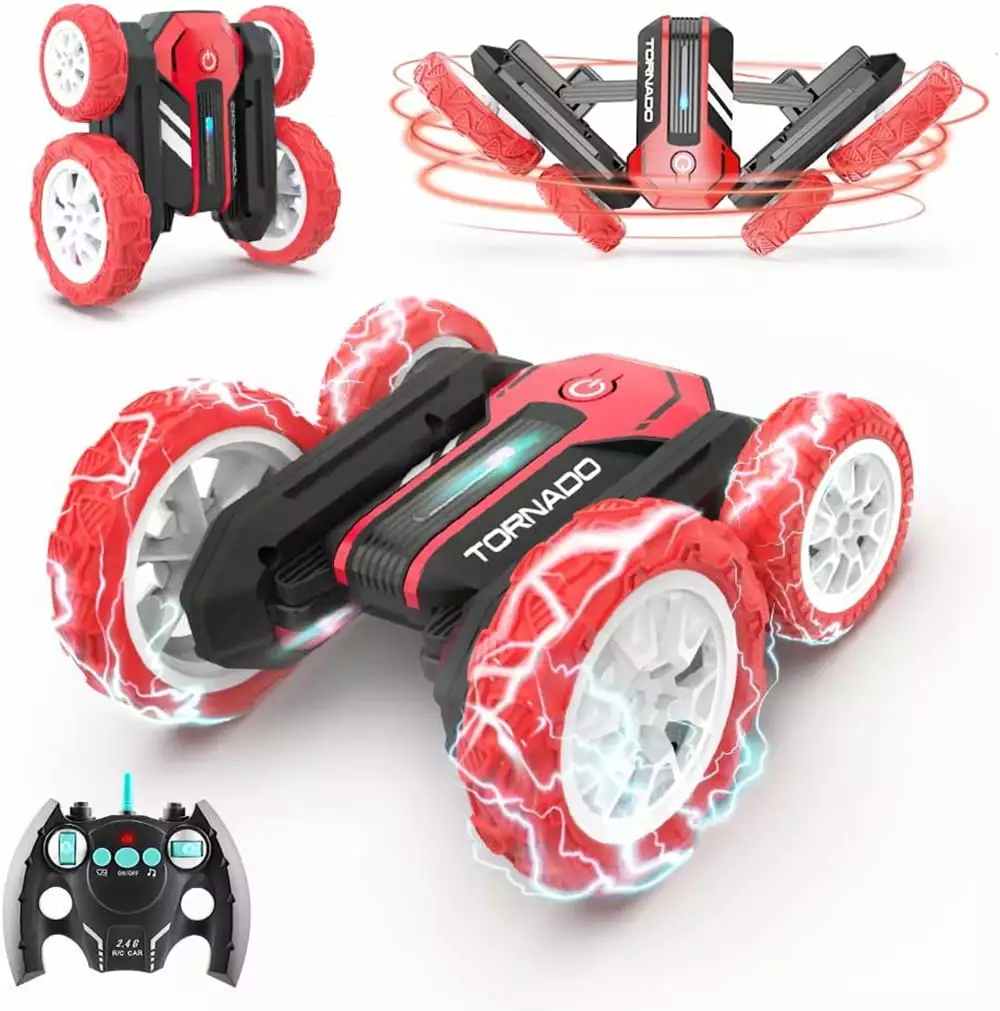 Remote Control Car - Double Sided RC Stunt Car. 360 Flip Spinning RC Cars with Bright Lights. Outdoor All Terrain Rechargeable Electric Car.Fun Toy Cars Gifts - Red