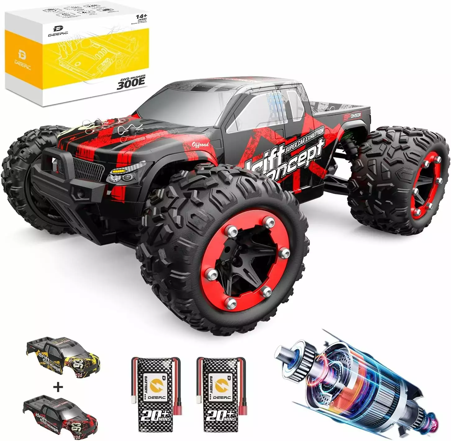 Remote Control Car for Kids Adults 60KM/H 4x4 Power 1:18 Scale Brushless Motor. Hobby Electric Monster RC Truck All Terrain off Road 2 Batteries Outdoor Play