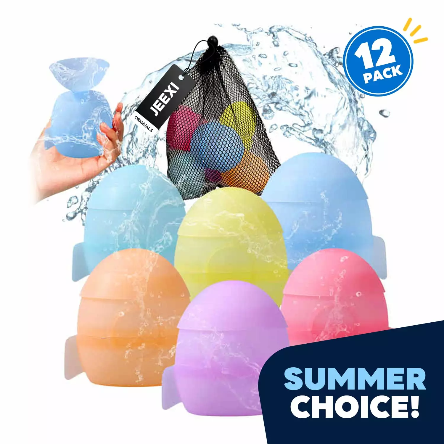 Reusable Water Balloons for Kids 12 PCS Quick Fill Water Balls with Mesh Bag Pool Beach Backyard Games Water Toys for Boys Girls Outdoor Activities Summer Party Favors