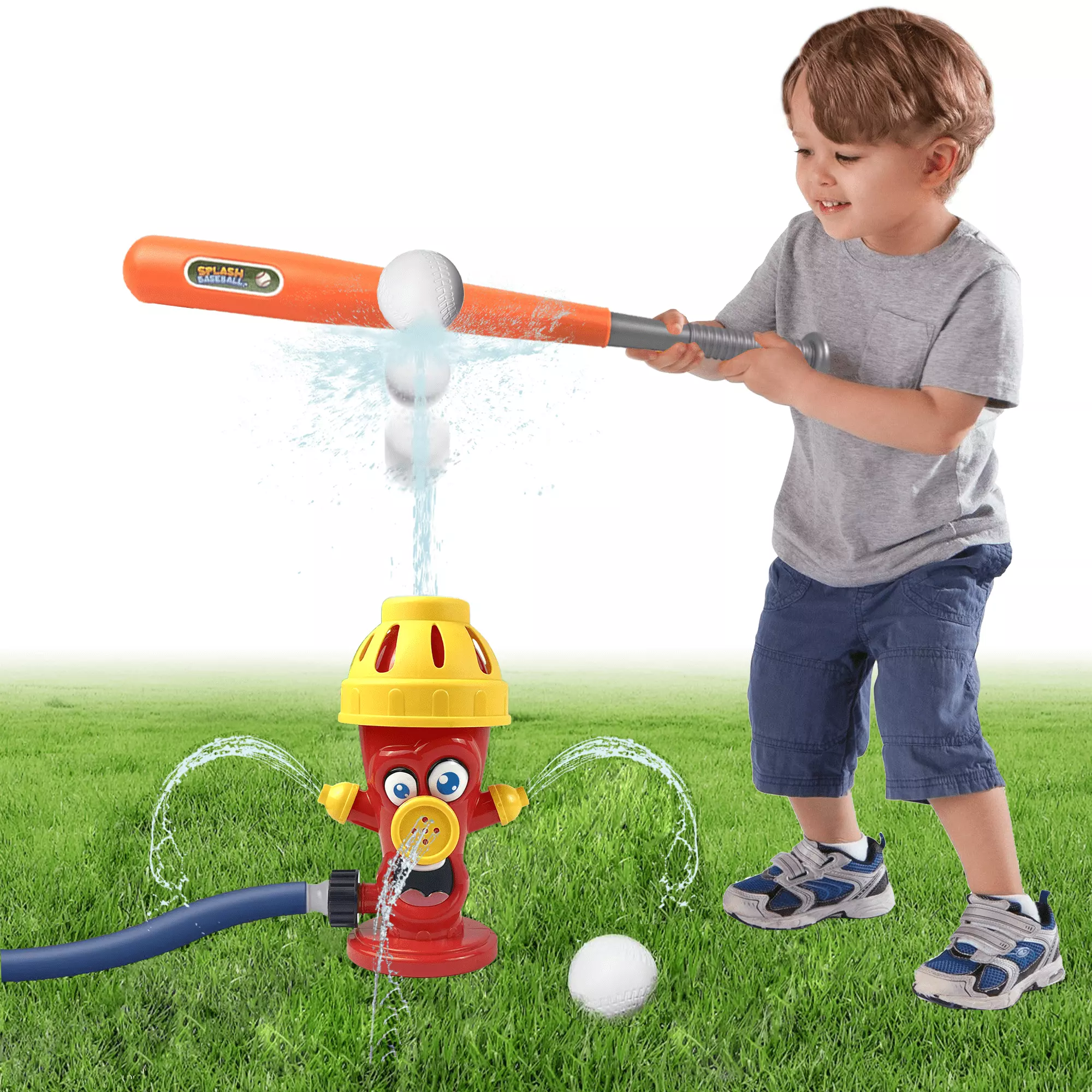 Richgv Water Spray Sprinkler Toys with Baseball Play Set. Outdoor Summer Kids Toys Attaches to Garden Hose Backyard Splashing Toys for Boys Girls 3+