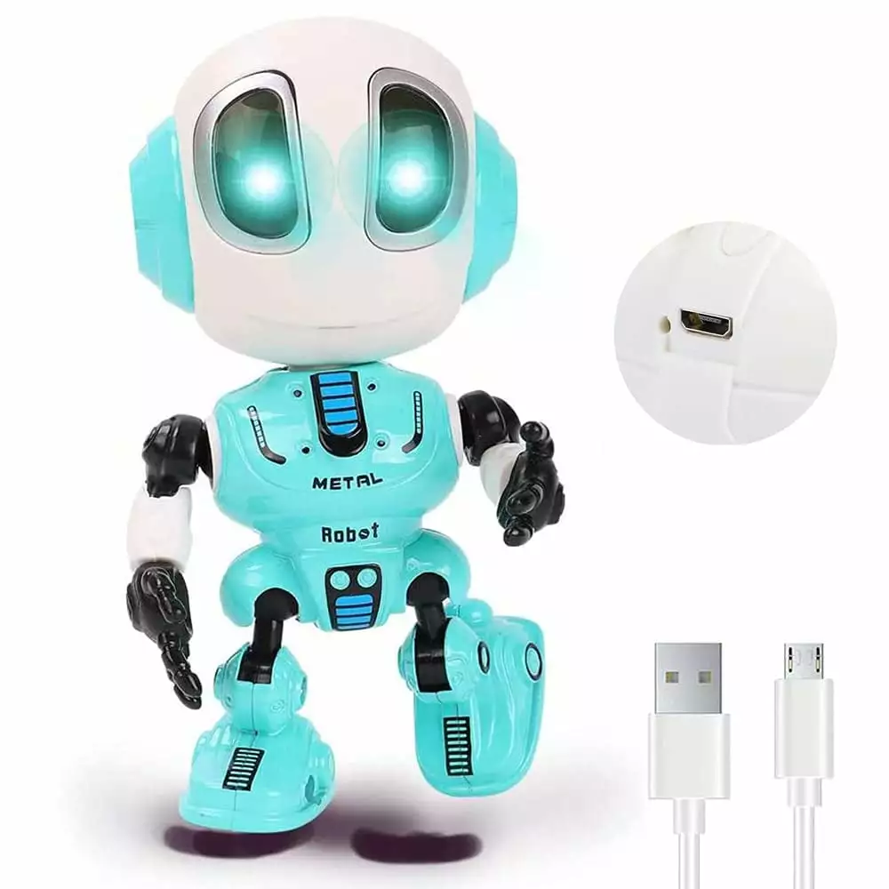 Robots for Kids Rechargeable Talking Robot Interactive Toy Repeats Your Voice Travel Toys with Portable Metal Body and Flashing Lights Robot Gifts for Boys and Girls