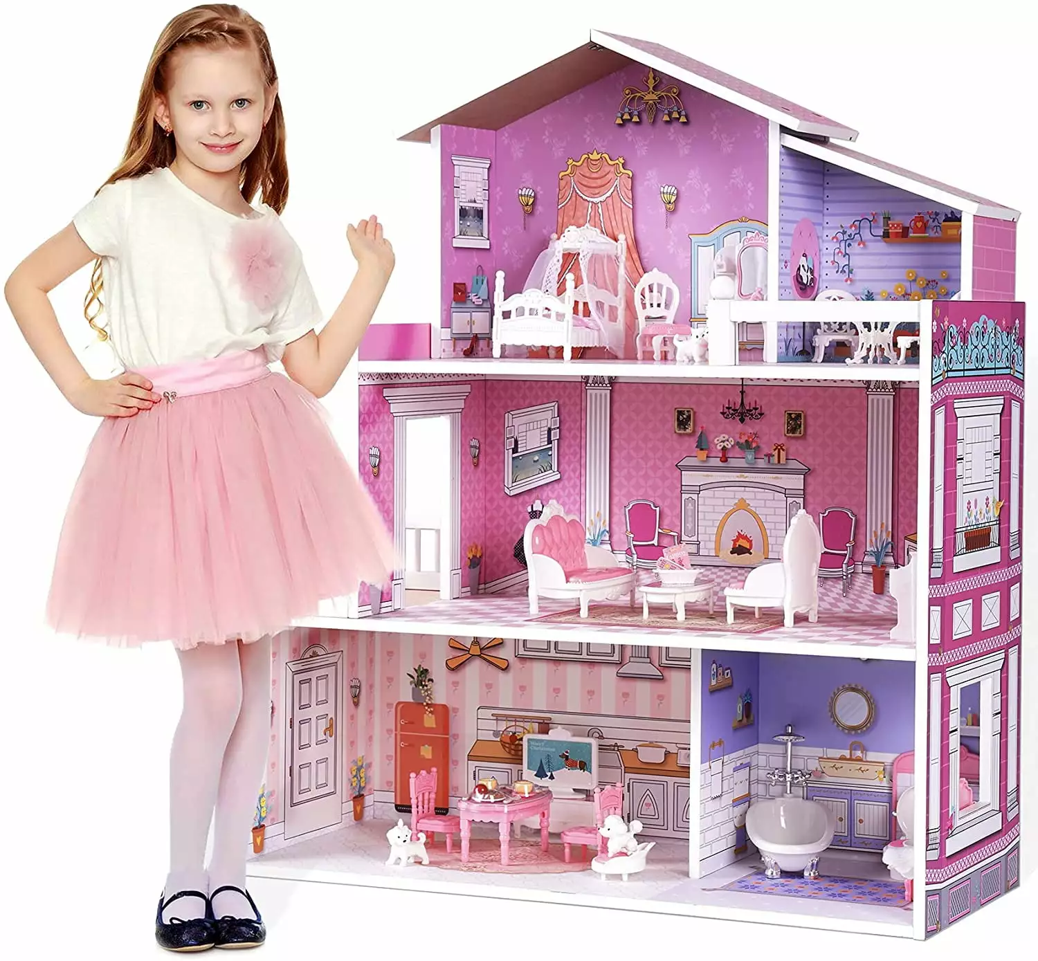 Robud Victoria Wooden Dollhouse for Kids Furniture Preschool Dollhouse House Toy for Toddlers Girls