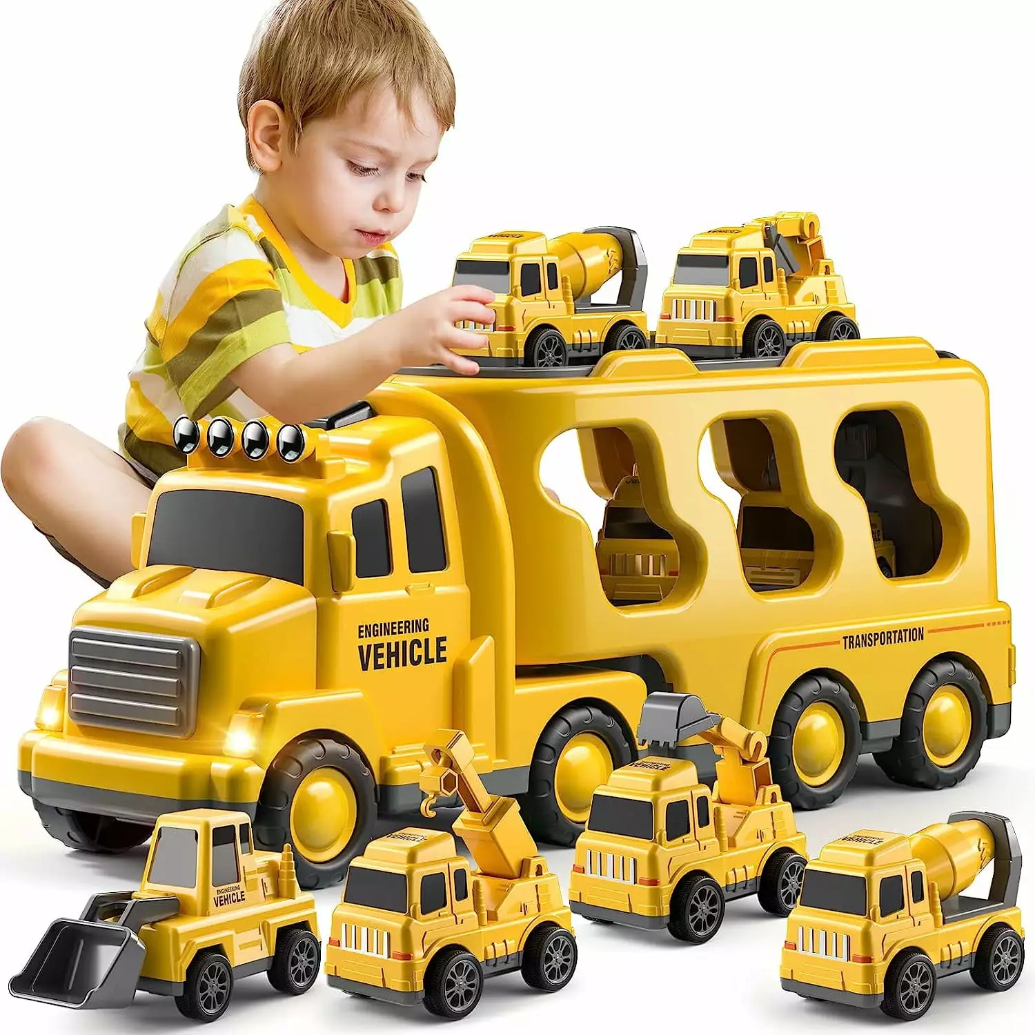 Ruvince Construction Toddler Truck Toys Kids Friction Power Vehicle Car Toddlers Yellow Carrier Truck