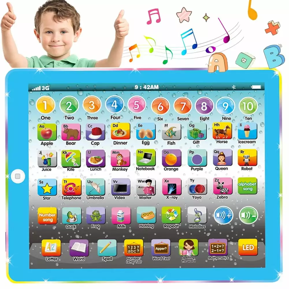 SAYLITA Kids Tablet Learning Pad Toddler Tablet with ABC/Word/Song/Music/Number Electronic Interactive Toy Christmas Birthday Gifts for Educational Preschool Boys & Girls 3-8 Years Old