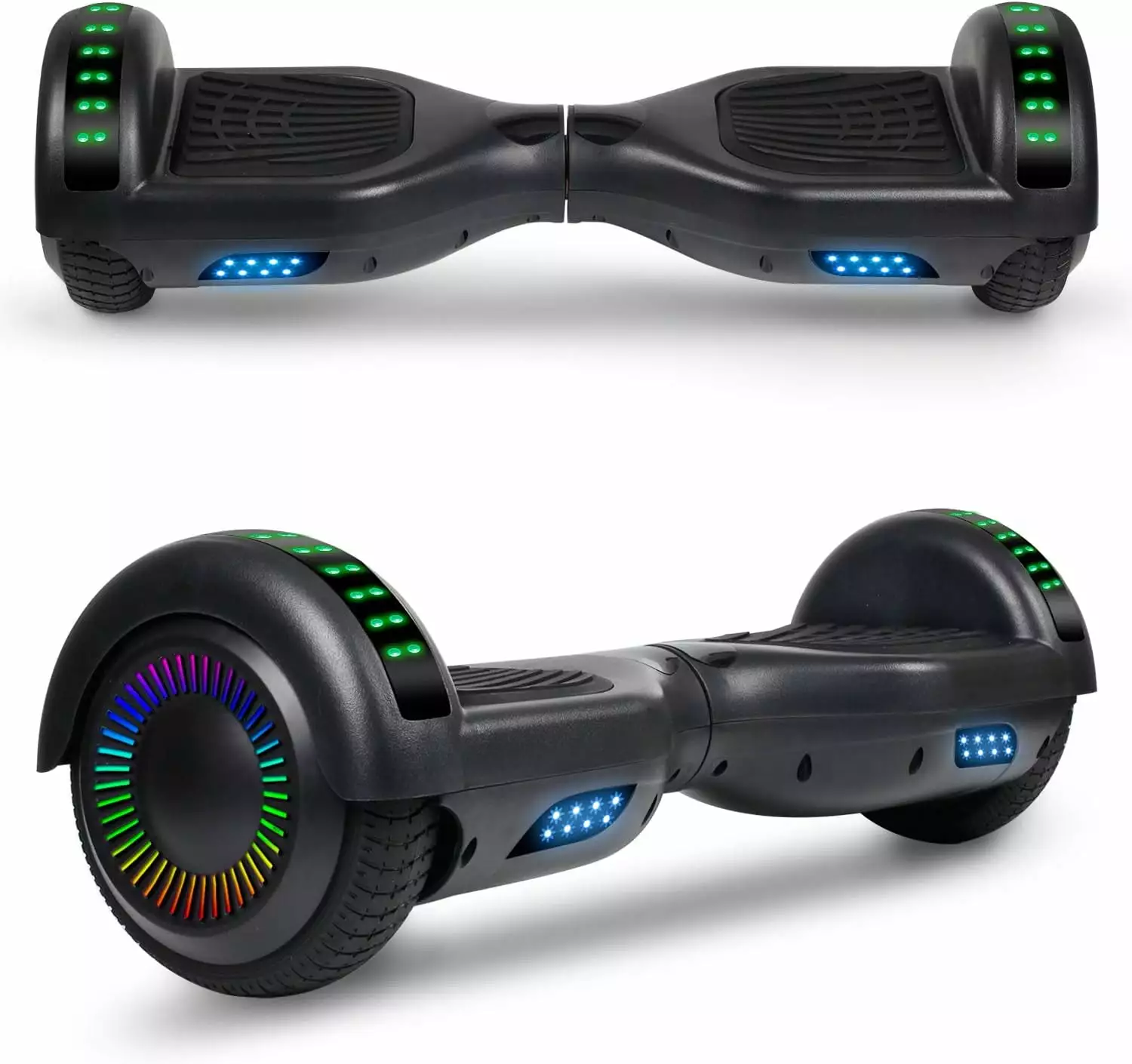 SISIGAD 6.5 Hoverboard for Kids Ages 6-12 All Terrain Self Balancing Electric Scooter with Bluetooth and Cool Colorful LED Lights. Black