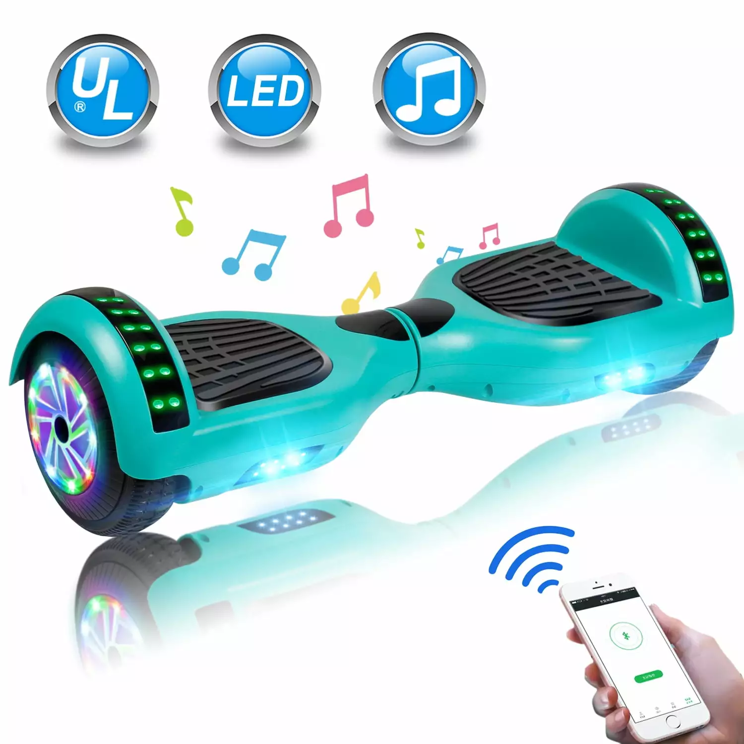 SISIGAD Hoverboard Bluetooth 6.5 Two-Wheel Self Balancing Hoverboard with LED Lights Electric Scooter Hoverboard for Kids Green