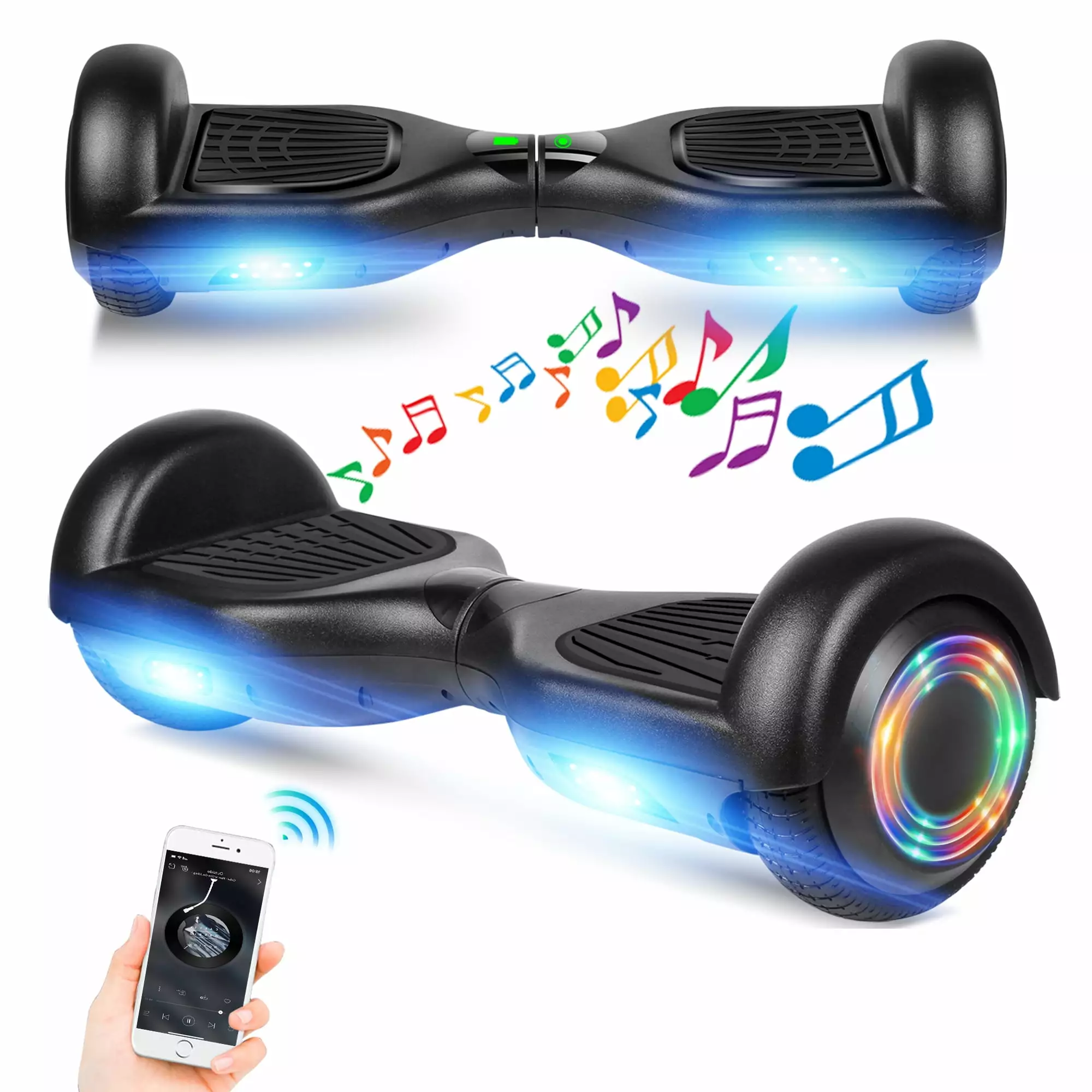 SISIGAD Hoverboard for Kids. Smart Self Balance Electric Scooter with 6.5 Colorful Lights Wheels. for Boys and Girls. Black