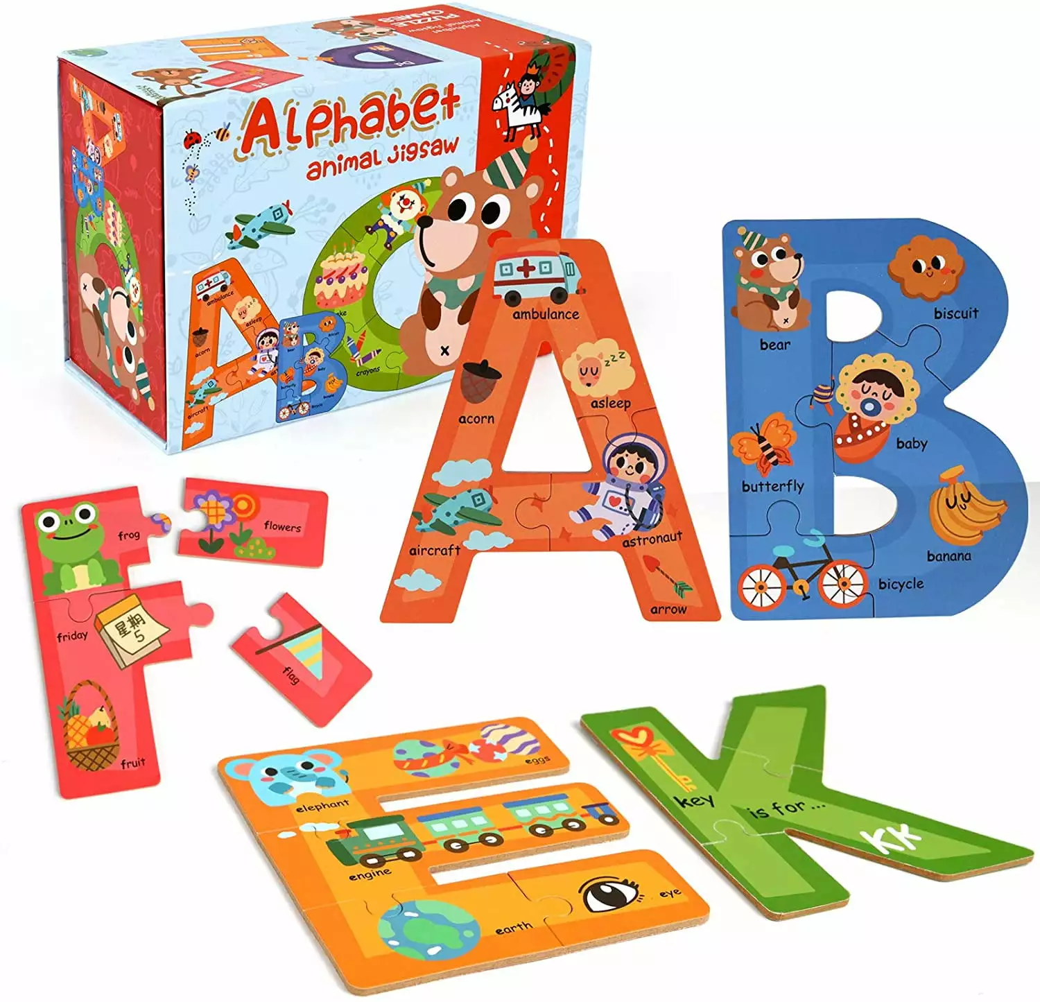 SYNARRY Wooden Alphabet Puzzles for Kids Ages 3-5. ABC Learning for Toddlers Ages 3+. Sight Words Letter Puzzles Montessori Toys Educational STEM for Preschool Boys Girls