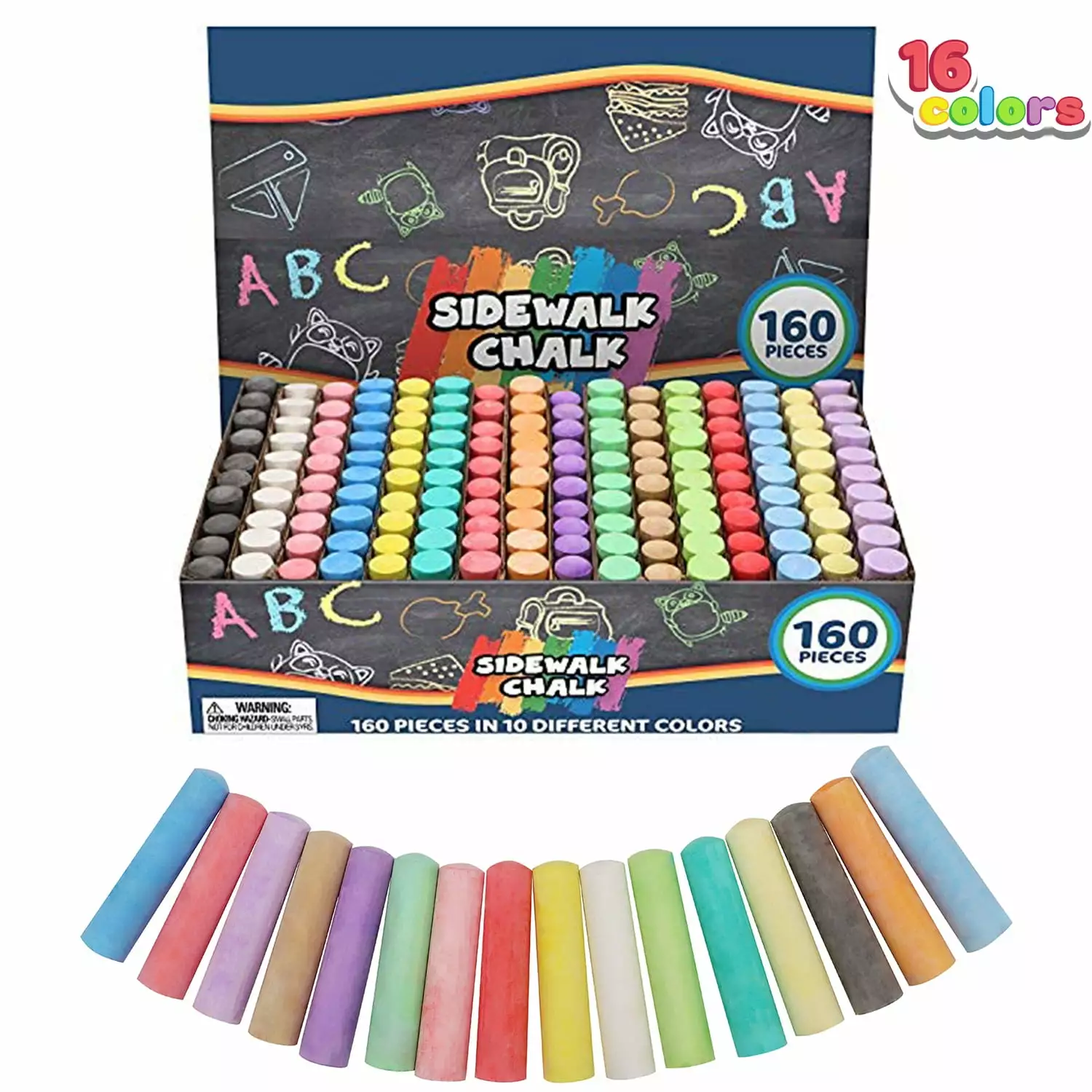 SYNCFUN 160PCS Washable Sidewalk Chalks for Kids. Non-Toxic Jumbo Chalk for Outdoor Art Play. Painting on Chalkboard. Blackboard and Playground