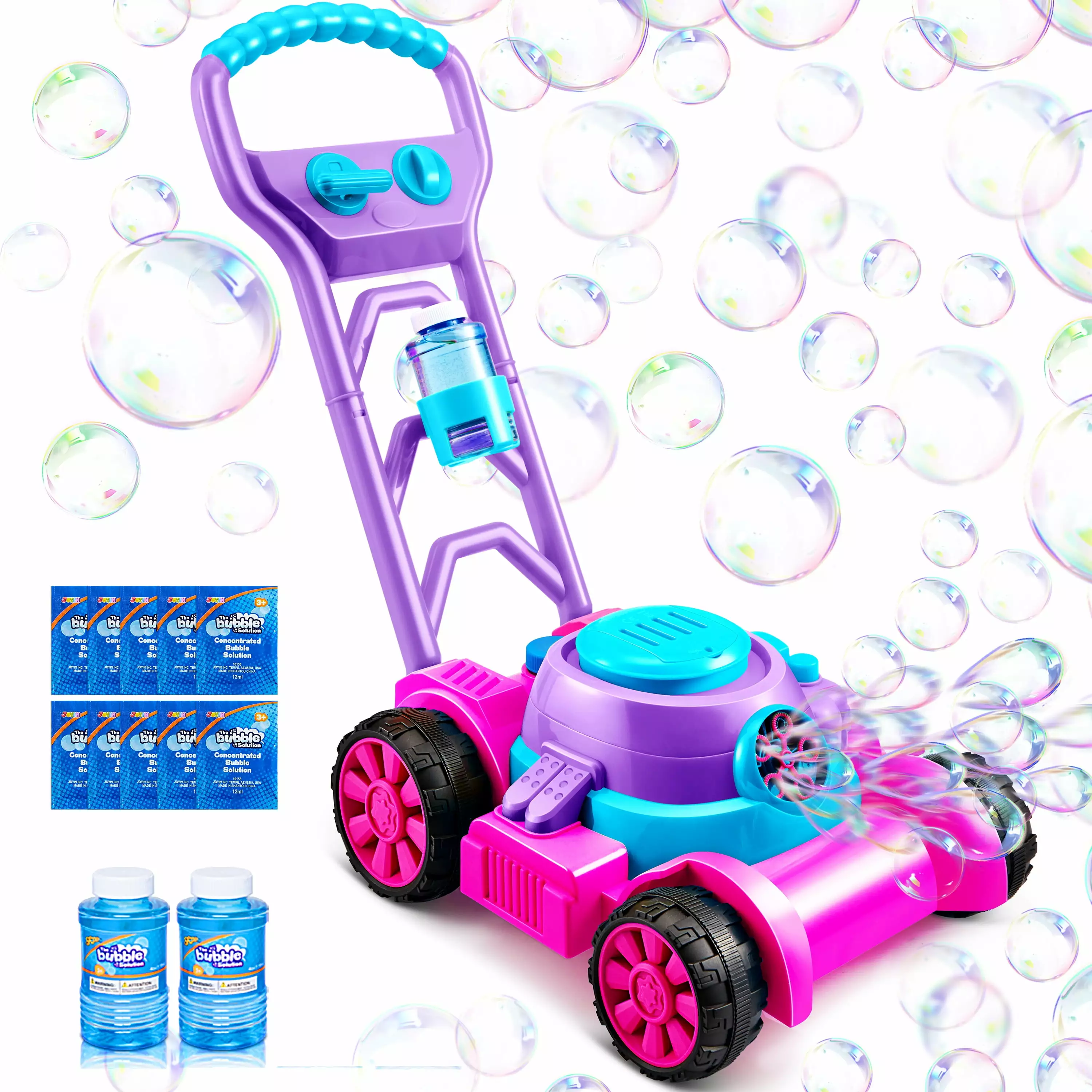 SYNCFUN Bubble Lawn Mower. Bubble Machine Summer Outdoor Toys for Toddlers 1-3. Pink Bubble Blower for Kids 2 4 6 Birthday Gifts